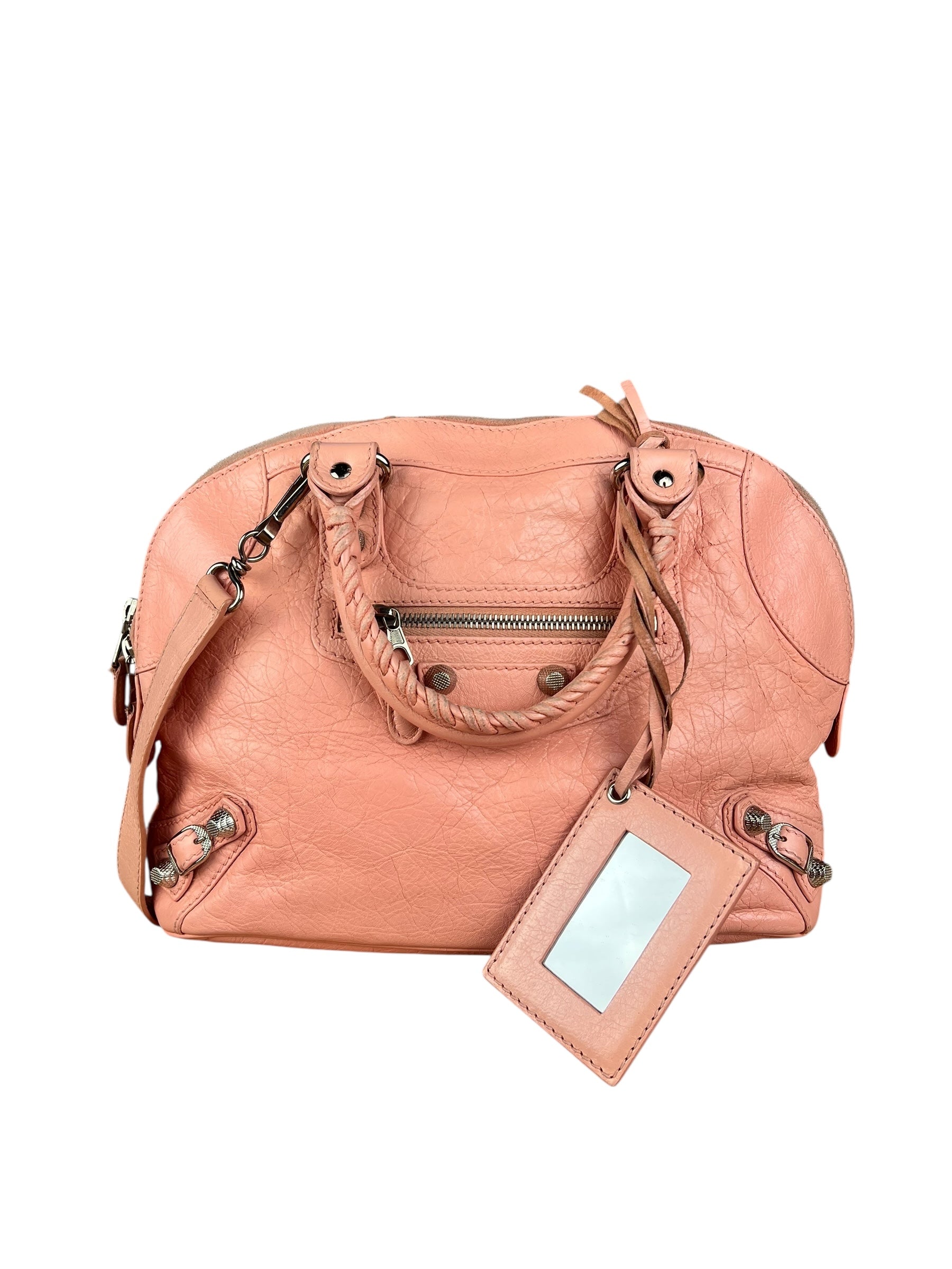 Balenciaga Pink Moto Leather Dome 2Way City Bag