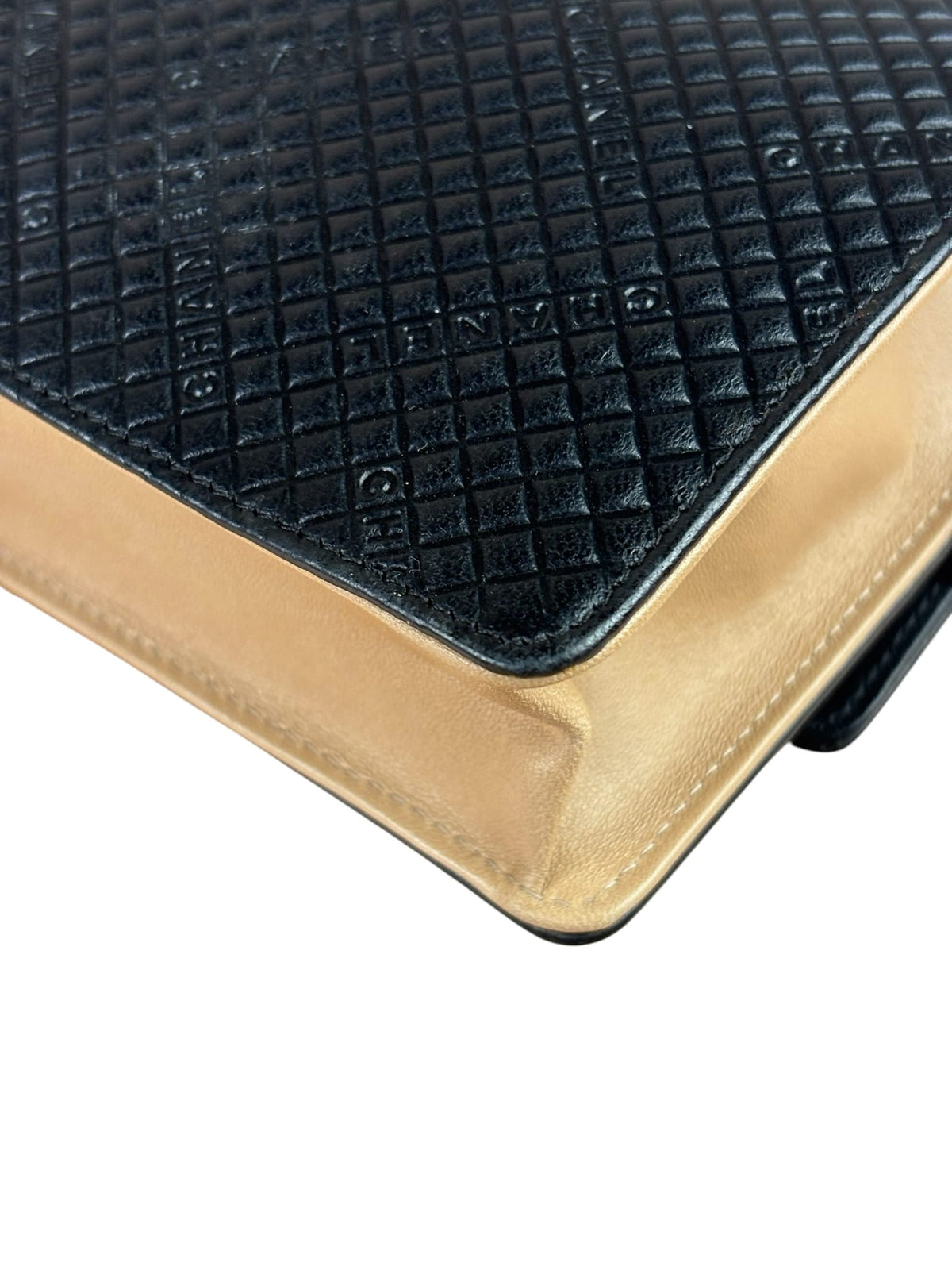 Chanel Beige/Black Small Quilted Leather Wallet On Chain 2004