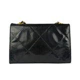 Chanel Vintage Black Lizard Leather Chain Flap Bag 1987