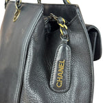 Chanel Black Leather Front Pocket Chain Tote 1998