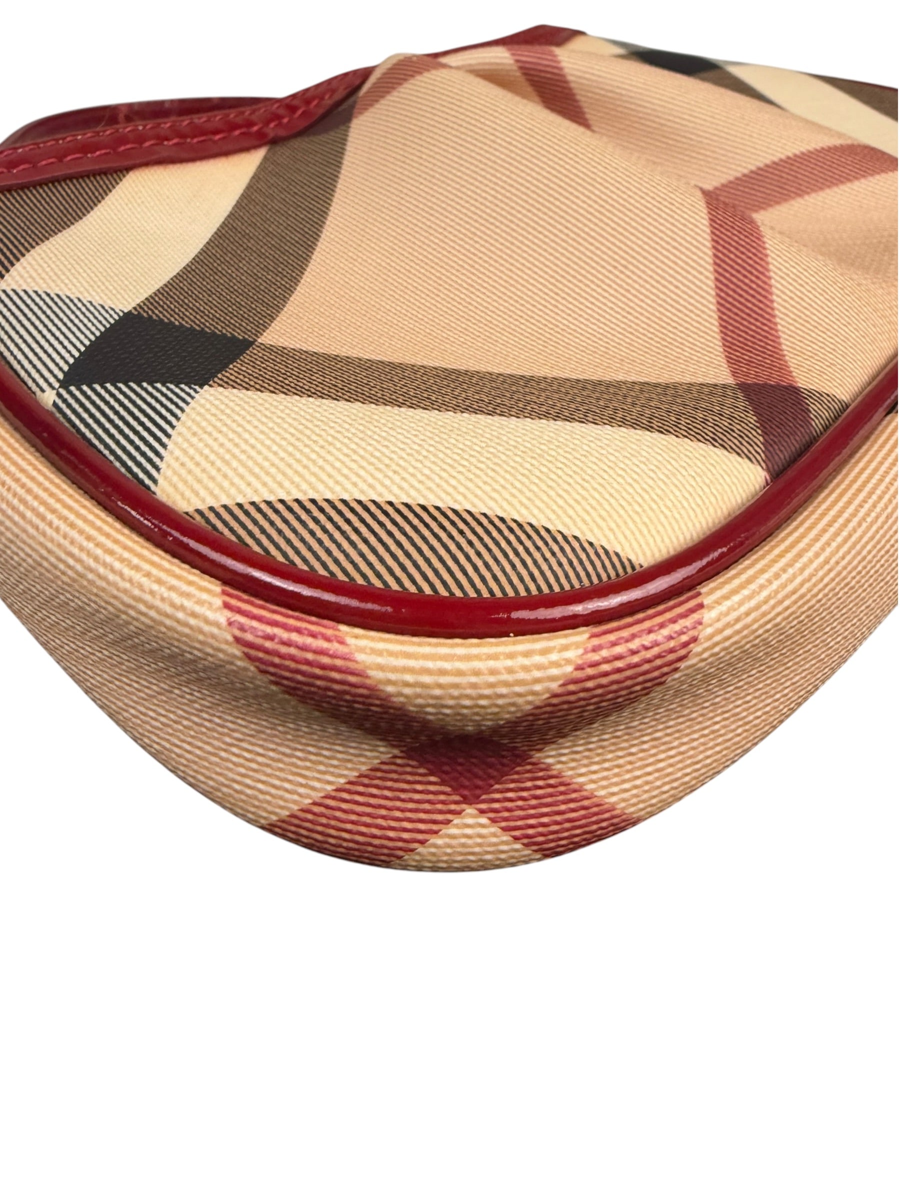 Burberry Red Patent Leather Trim Super Nova Check Pochette