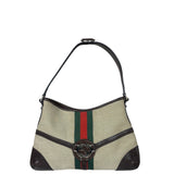 Gucci Brown/Beige Leather Trim Reins Canvas Web Hobo Bag