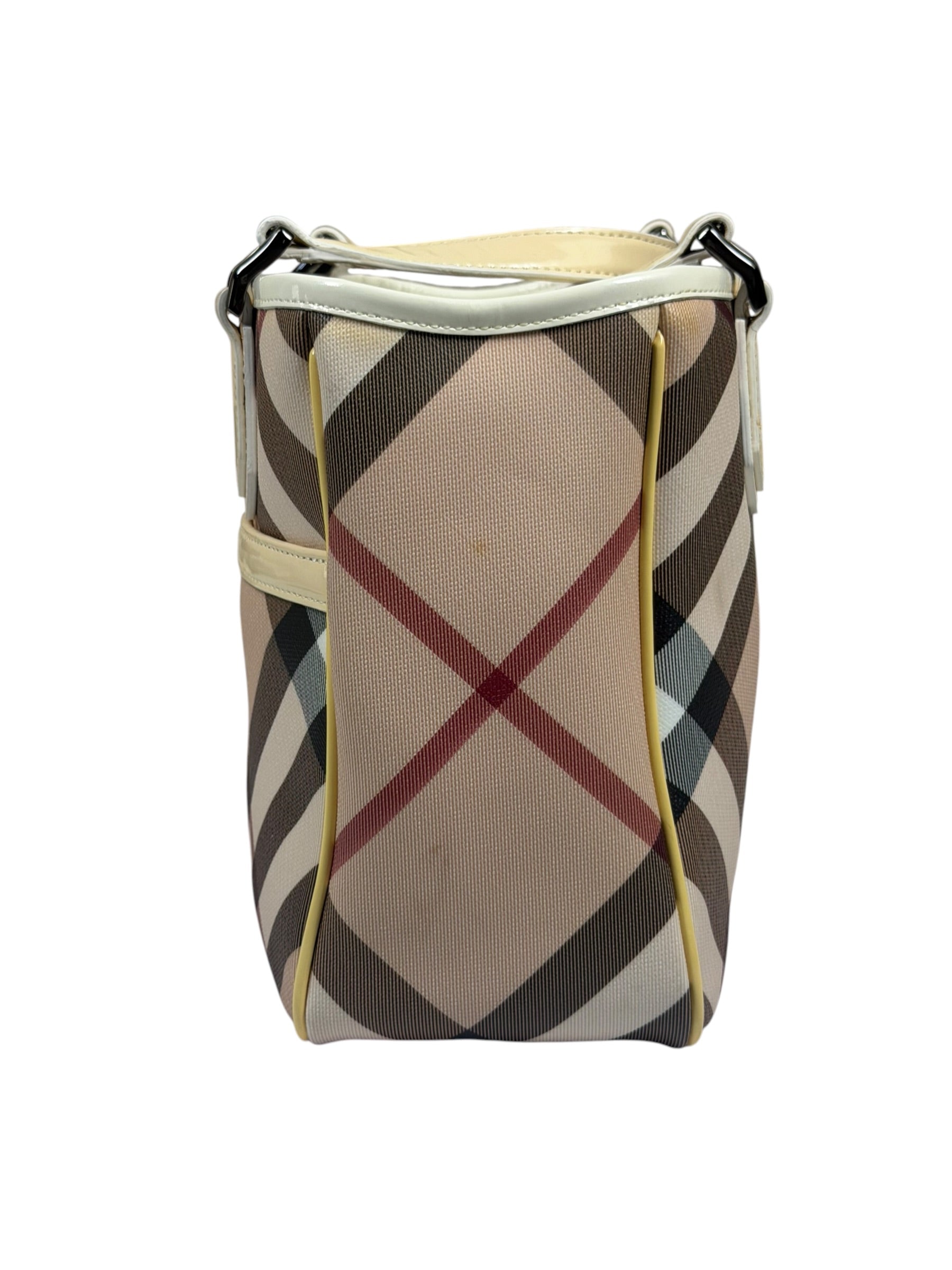 Burberry Beige Nova Check Canvas Patent Leather Tote Bag