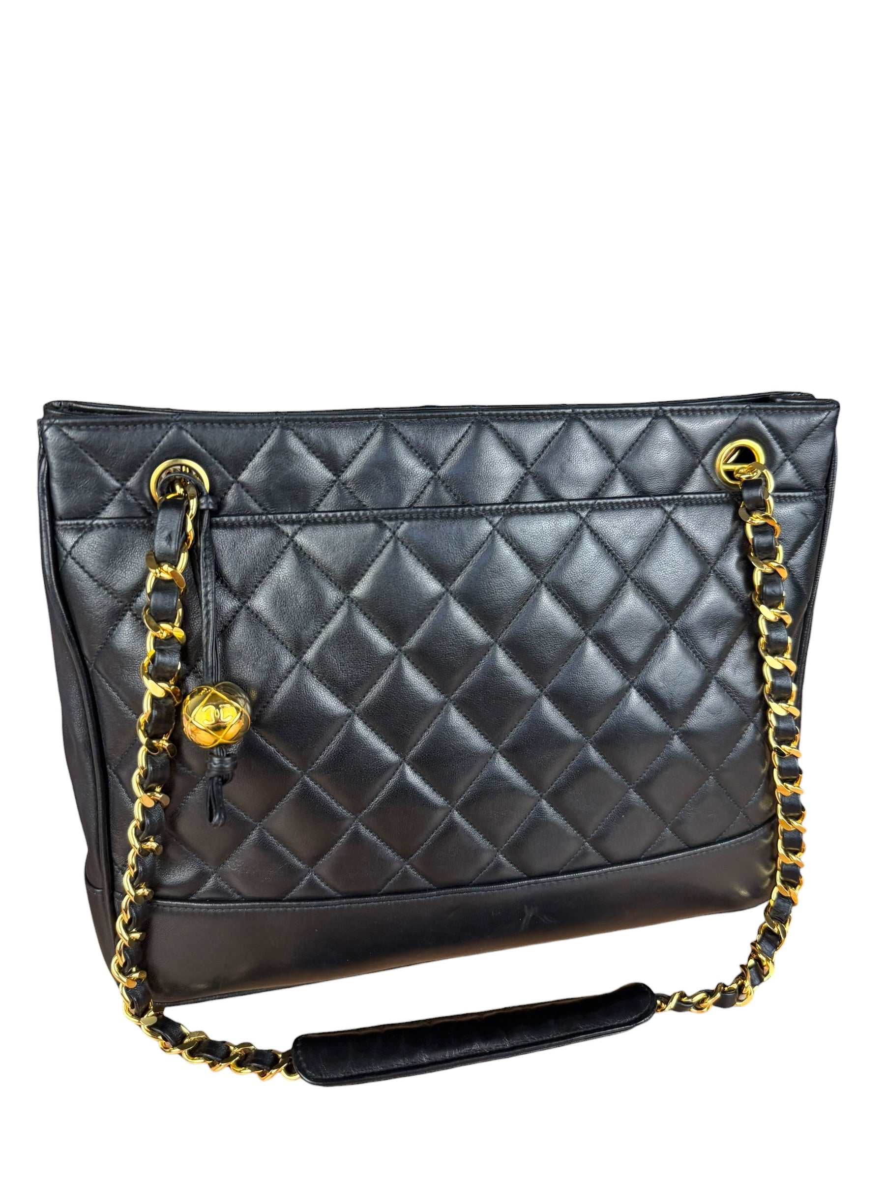 Chanel Black Lambskin Shopper Tote 90s