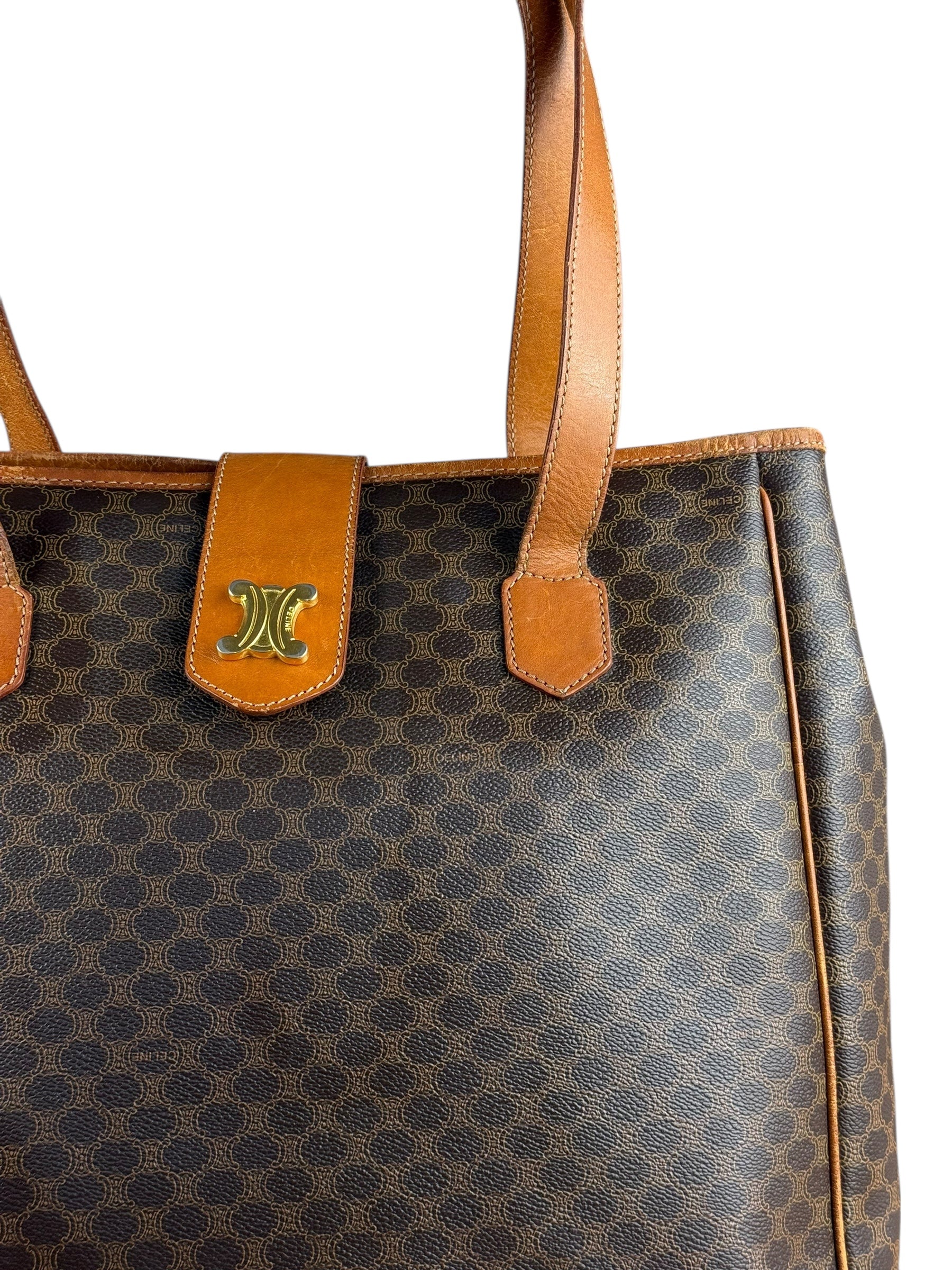 Celine Vintage Macadam Canvas Shoulder Tote