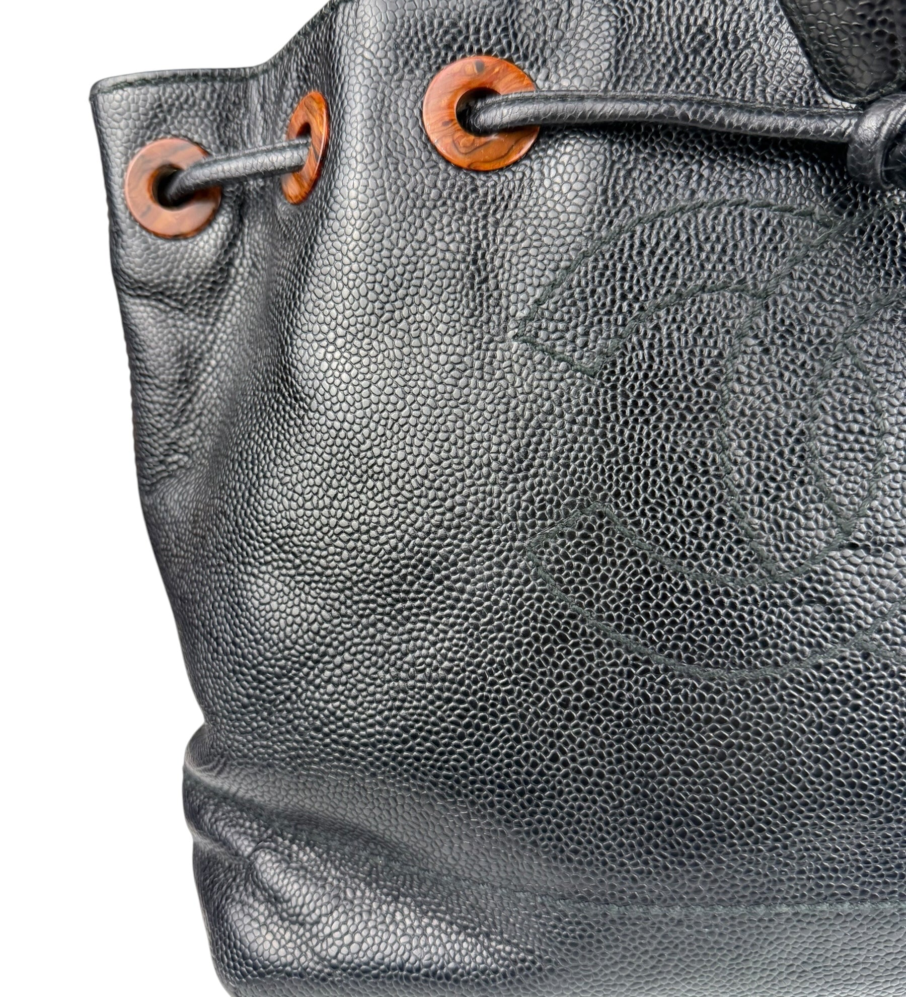 Chanel Black Caviar CC Drawstring Tote Bag 2002