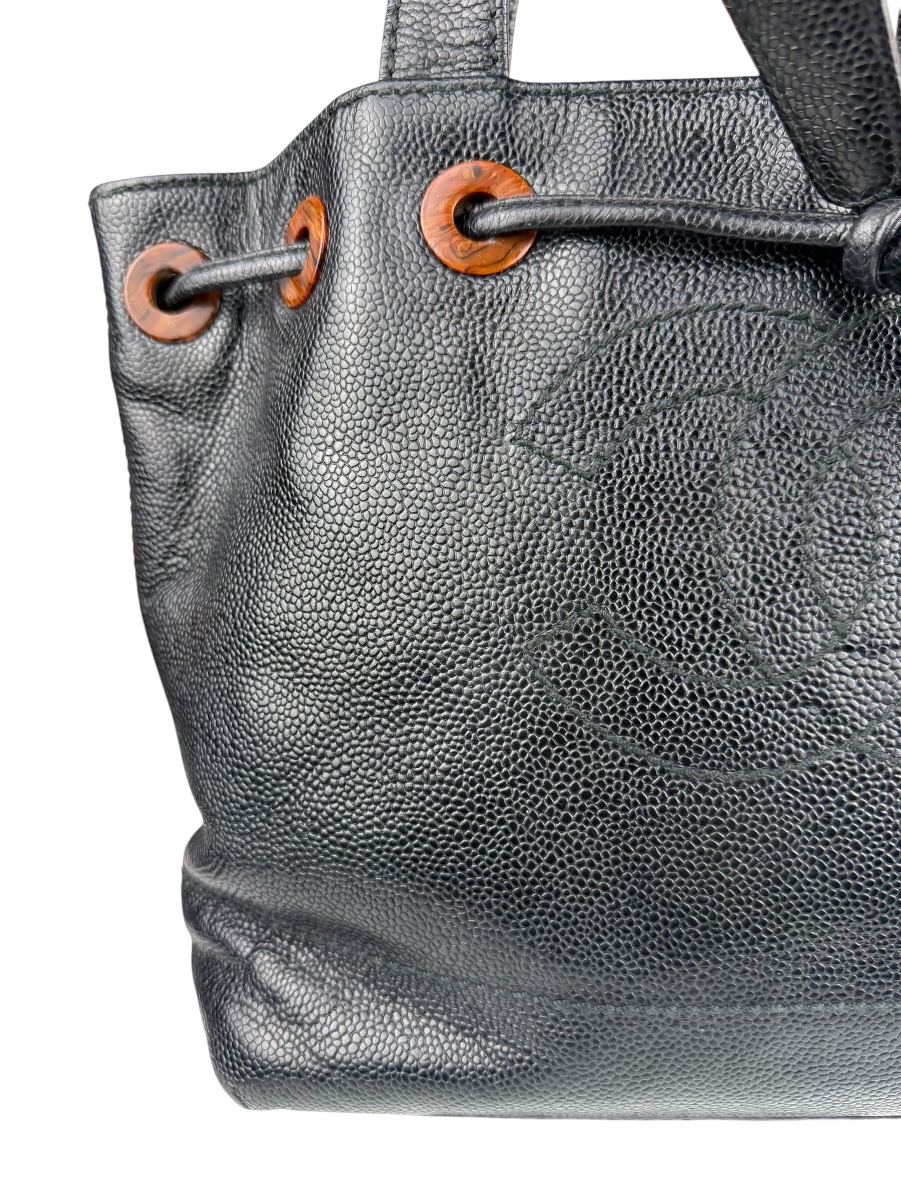 Chanel Black Caviar CC Drawstring Tote Bag 2002