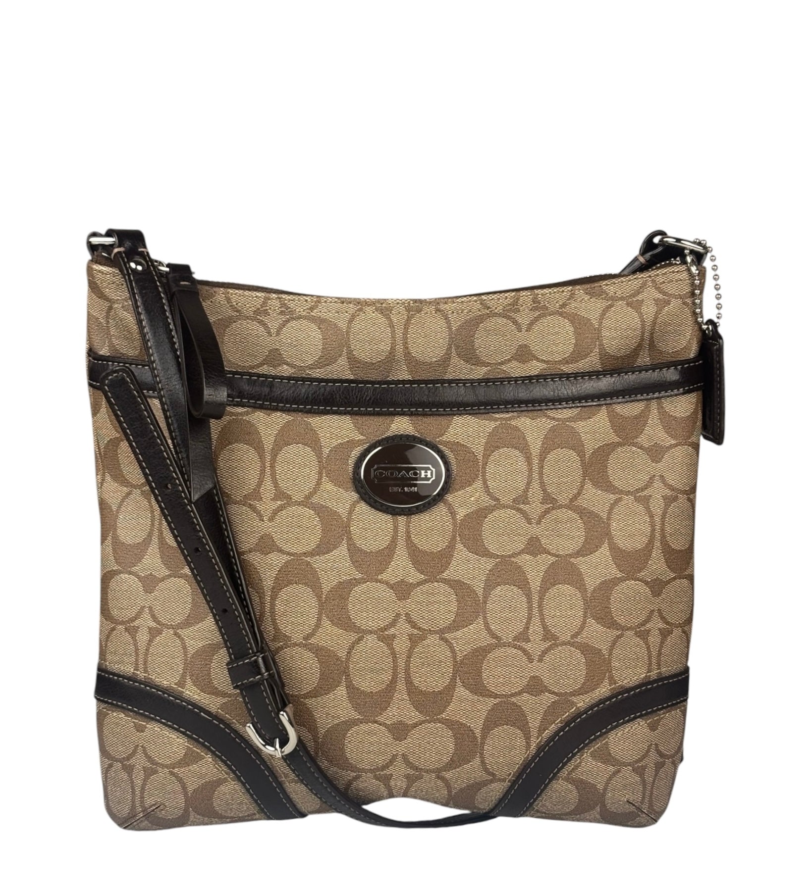 Coach Brown Leather Trim Signature Peyton File Crossbody