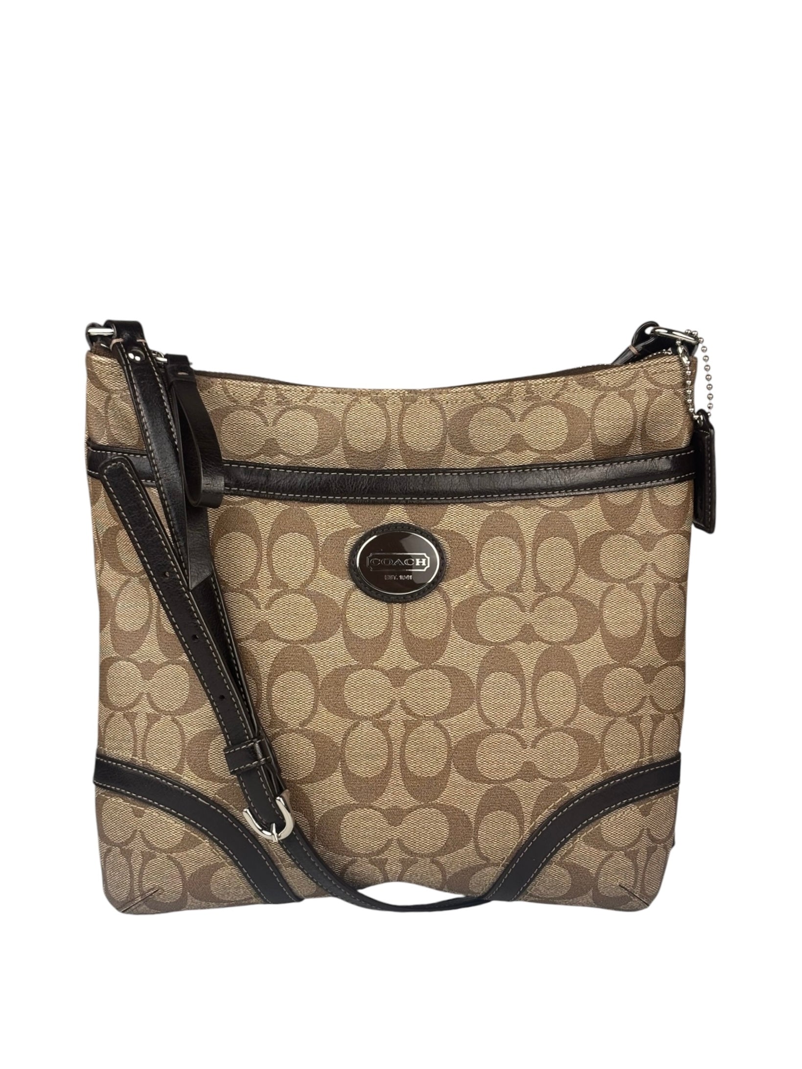 Coach Brown Leather Trim Signature Peyton File Crossbody
