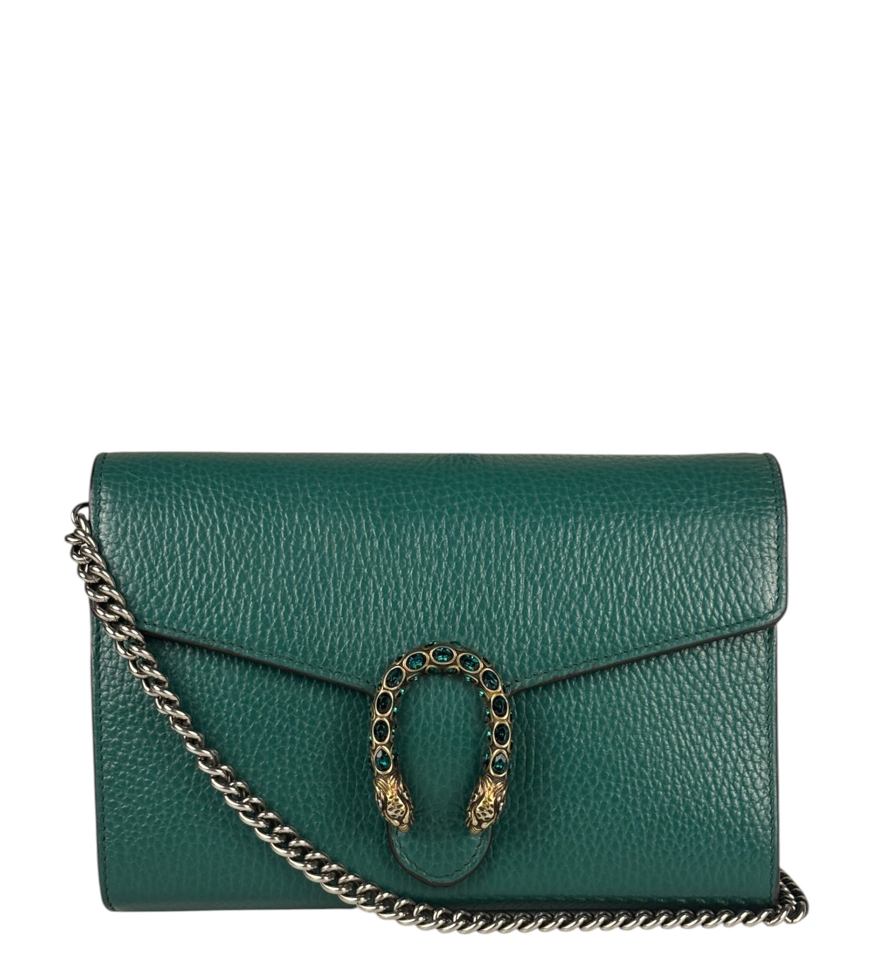 Gucci Green Leather Crystal Embellished Dionysus Chain Bag