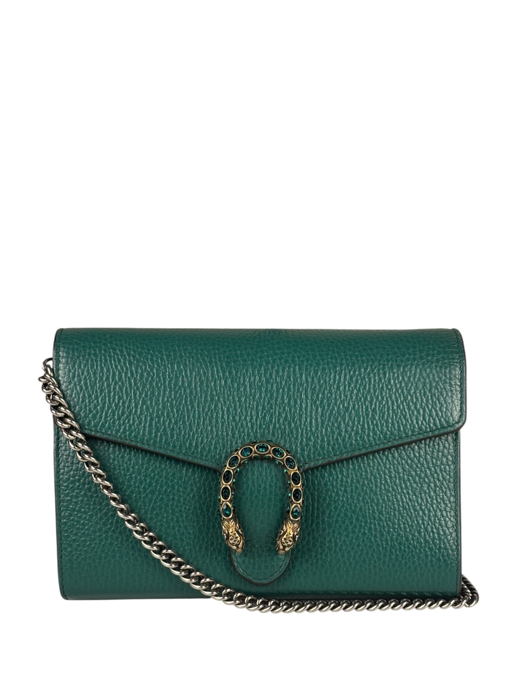 Gucci Green Leather Crystal Embellished Dionysus Chain Bag