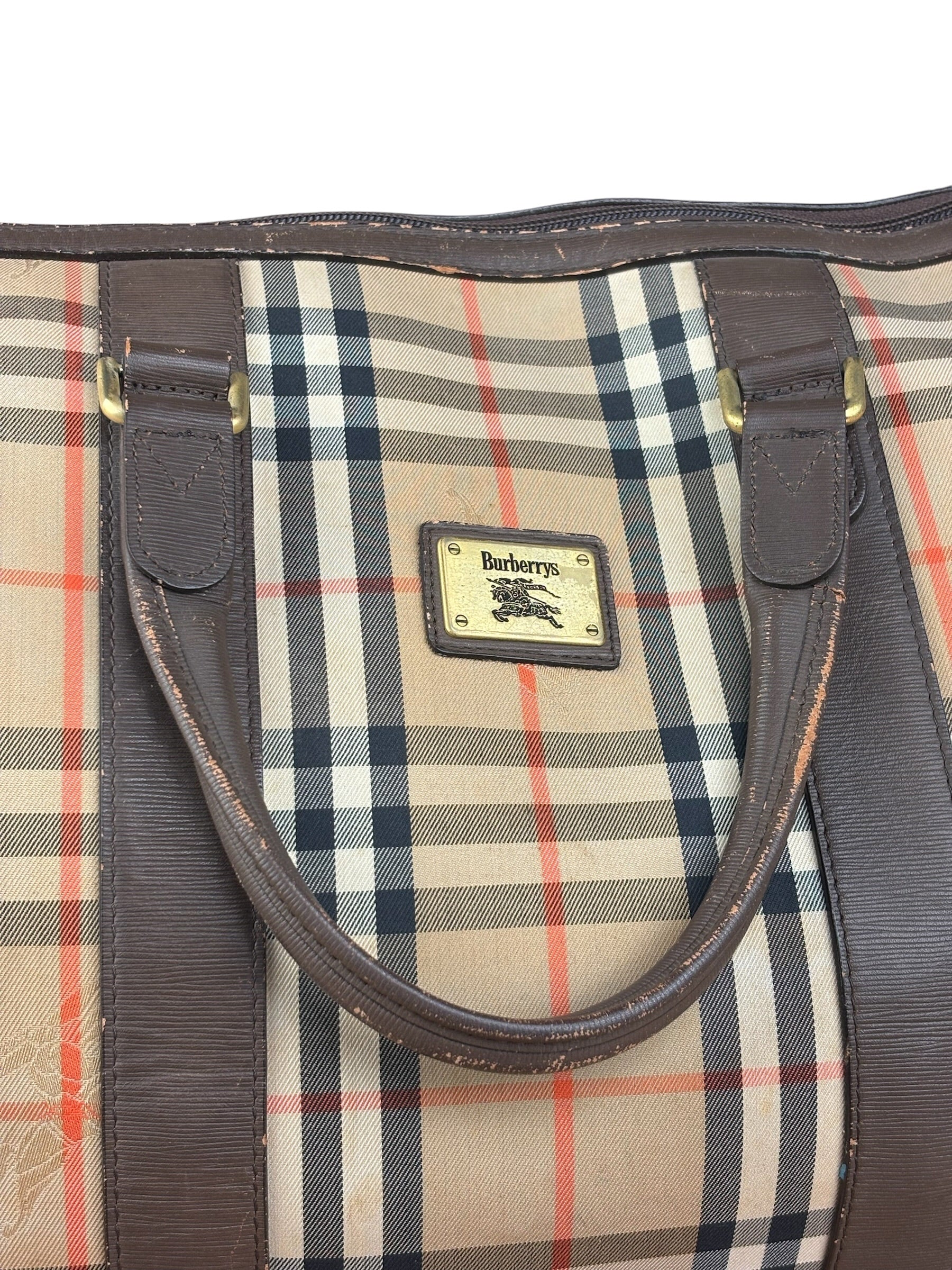 Burberry Leather House Check Boston Duffle Bag