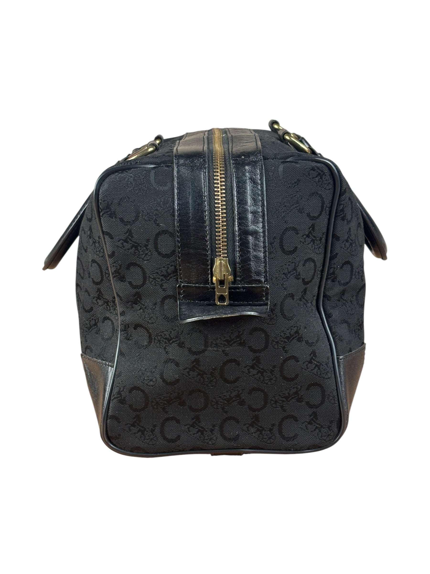 Celine Black Leather Wear Macadam Monogram Mini Boston Bag