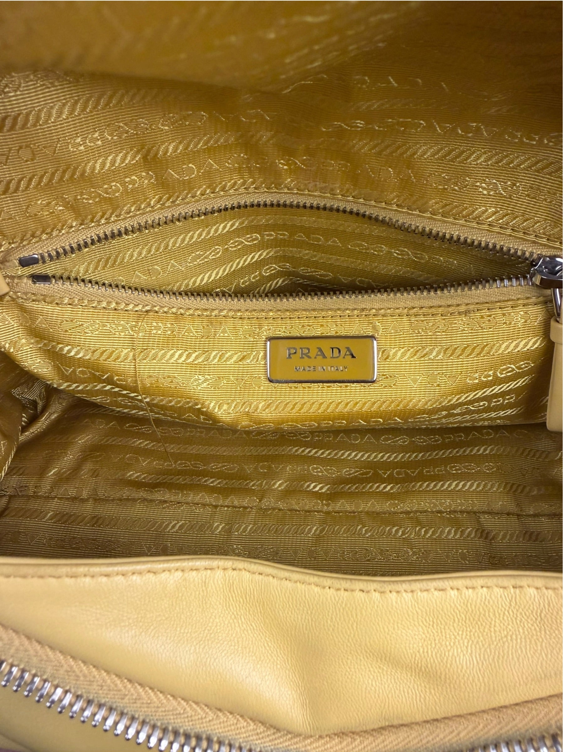 Prada Yellow Leather Padded Nappa Signaux Shoulder Bag
