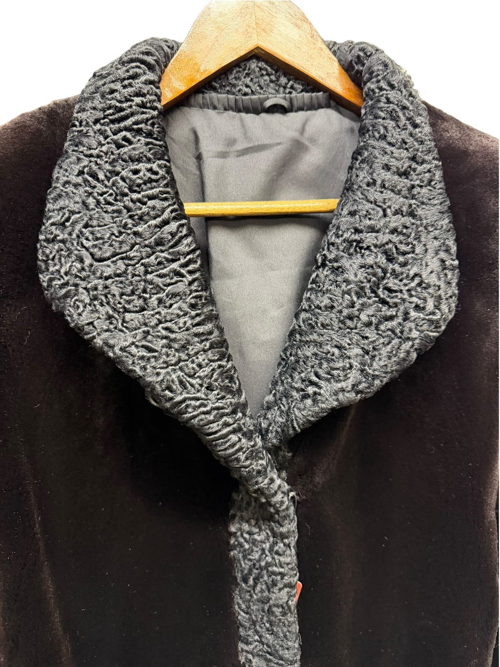 Vintage Black Persian Lamb Lapel Dark Brown Sheared Mink Coat