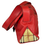 Burberry Red Leather Haymarket Check Shoulder Bag