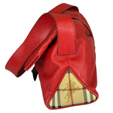 Burberry Red Leather Haymarket Check Shoulder Bag