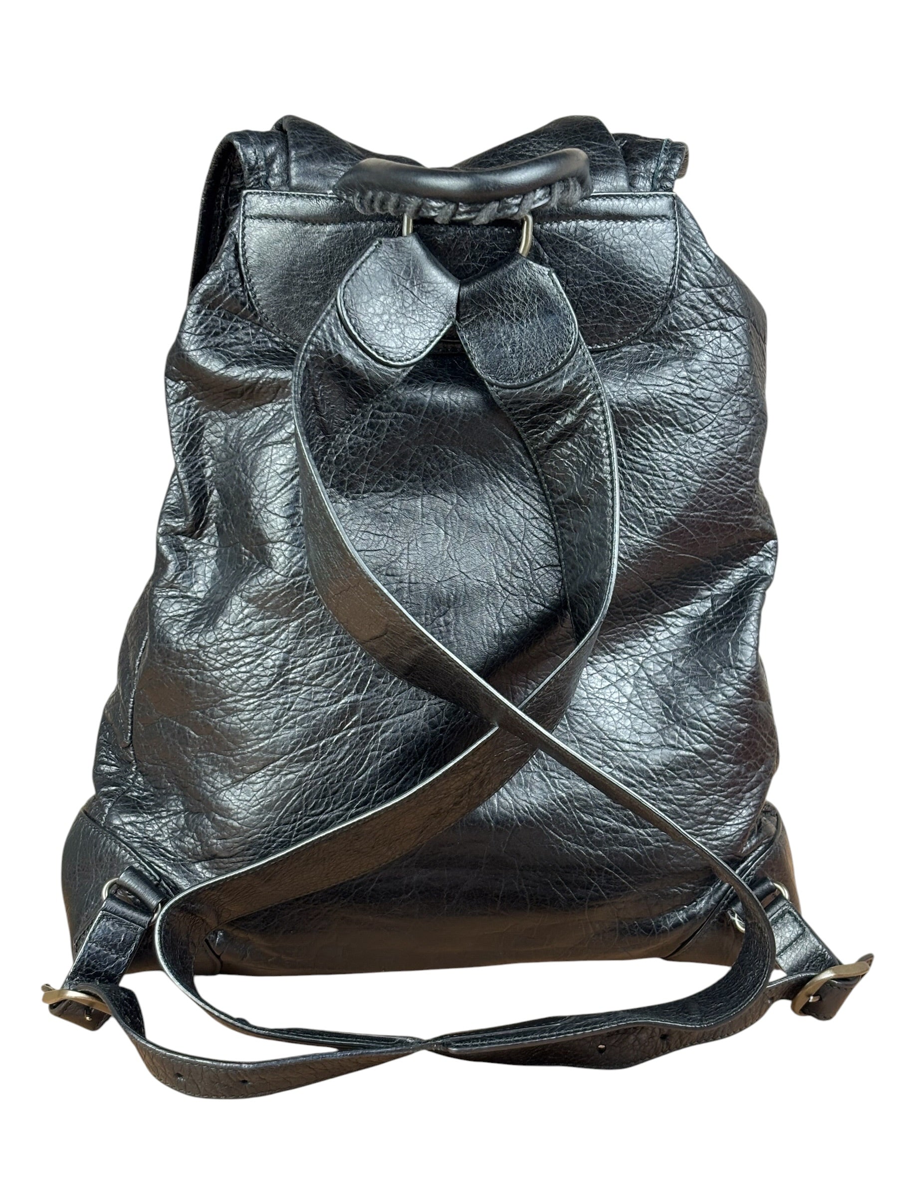Balenciga Black Leather Classic Traveler Backpack
