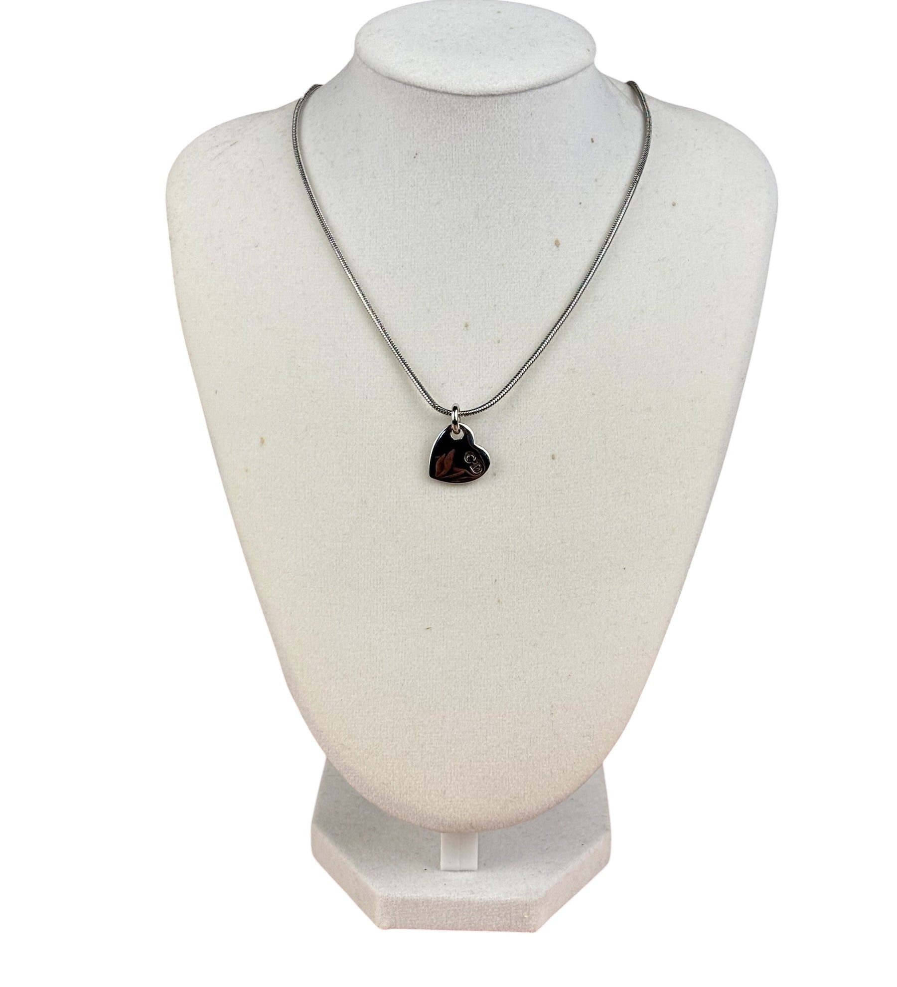 Christian Dior Dainty Sterling Silver Heart Pendant Necklace