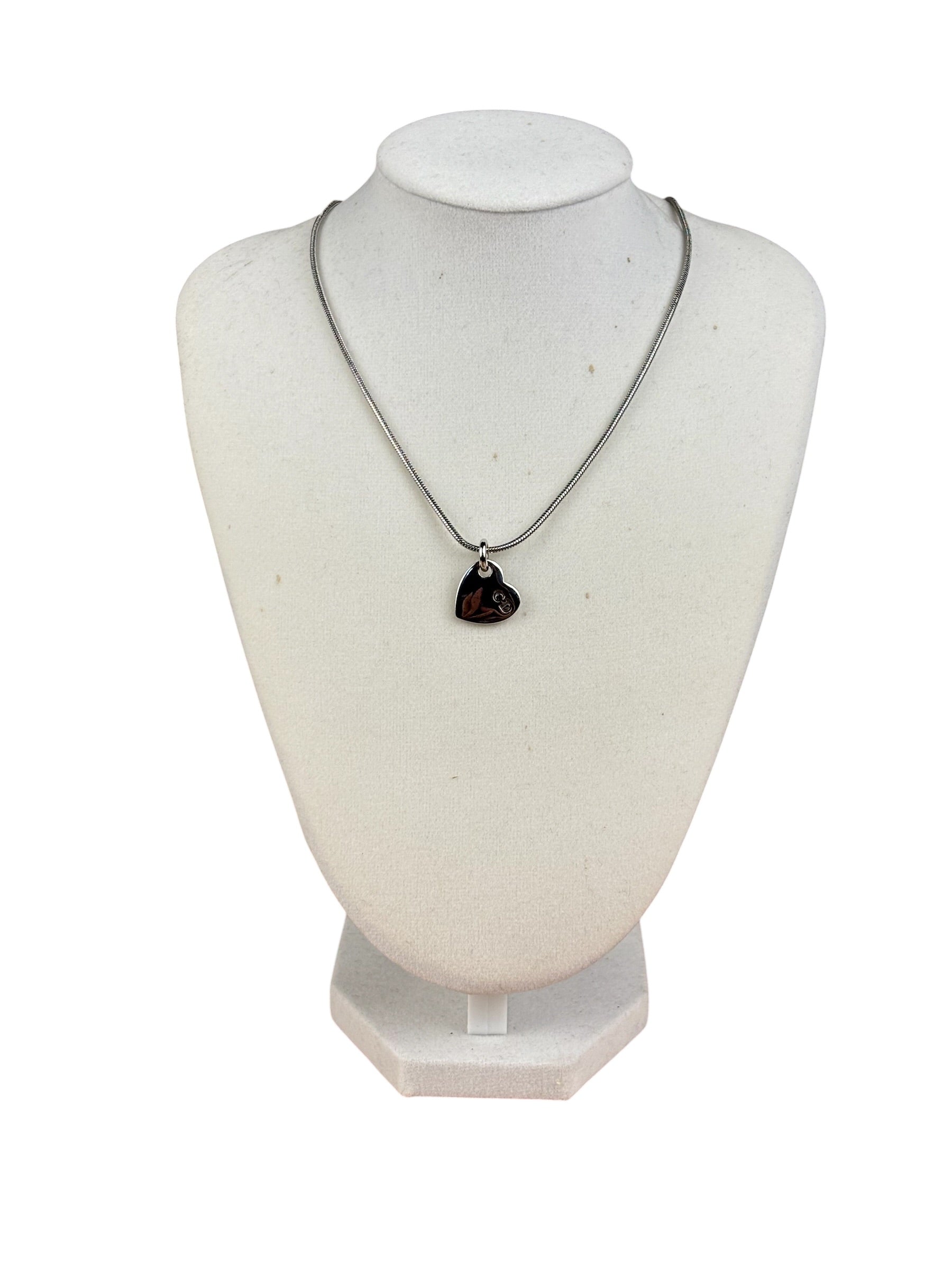 Christian Dior Dainty Sterling Silver Heart Pendant Necklace