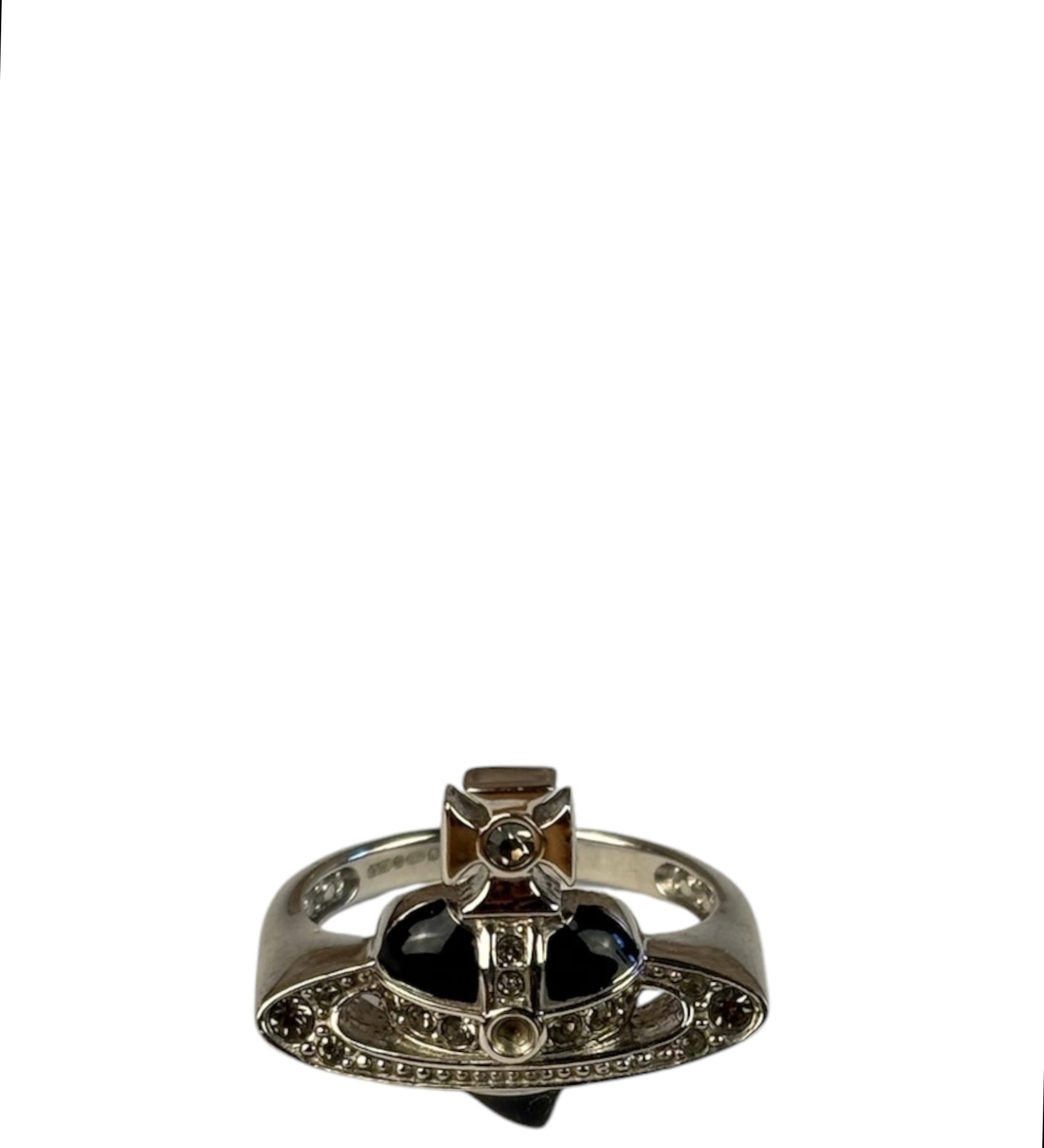 Vivienne Westwood Silver Diamante Black Enamel Ring