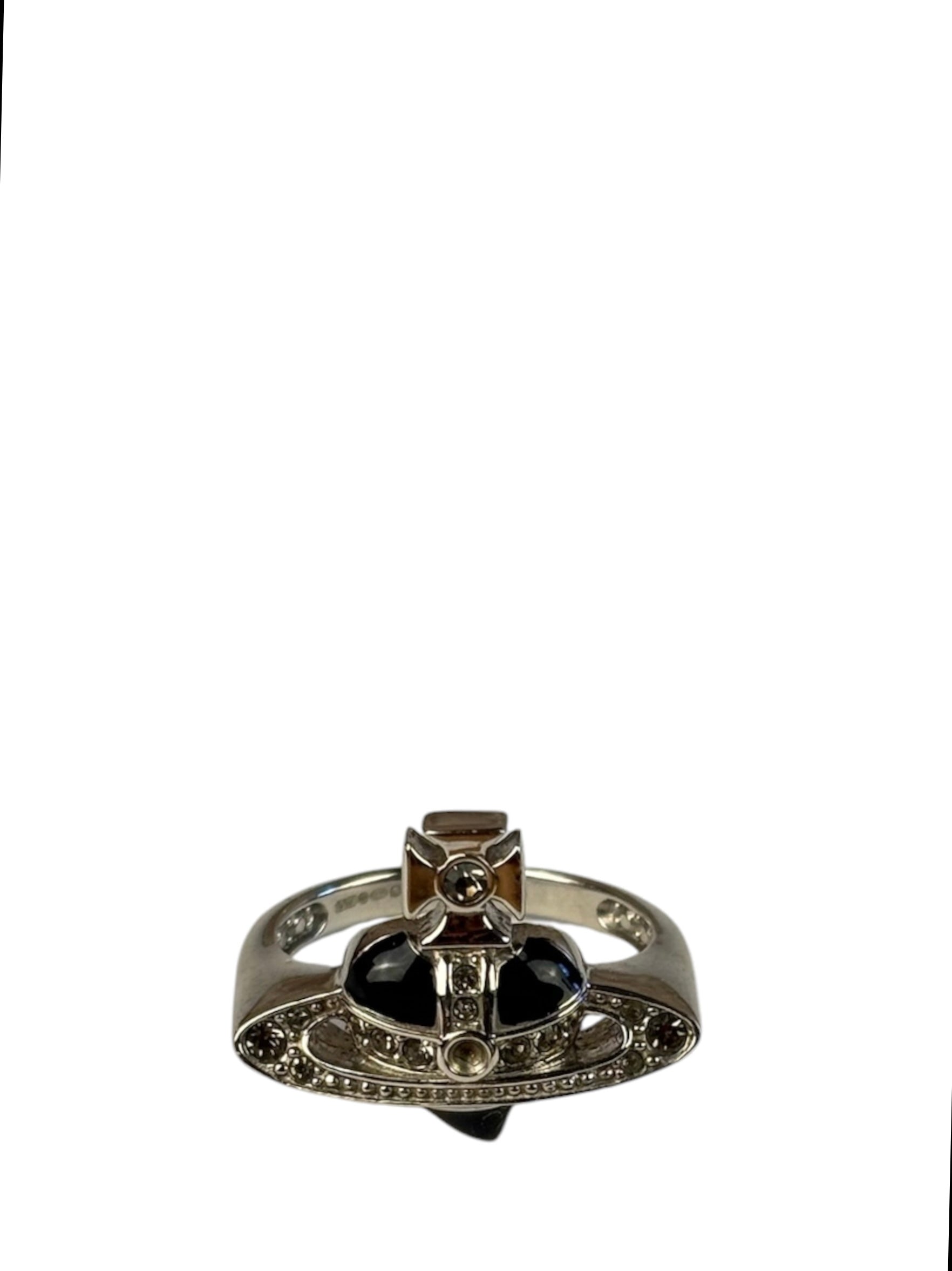 Vivienne Westwood Silver Diamante Black Enamel Ring