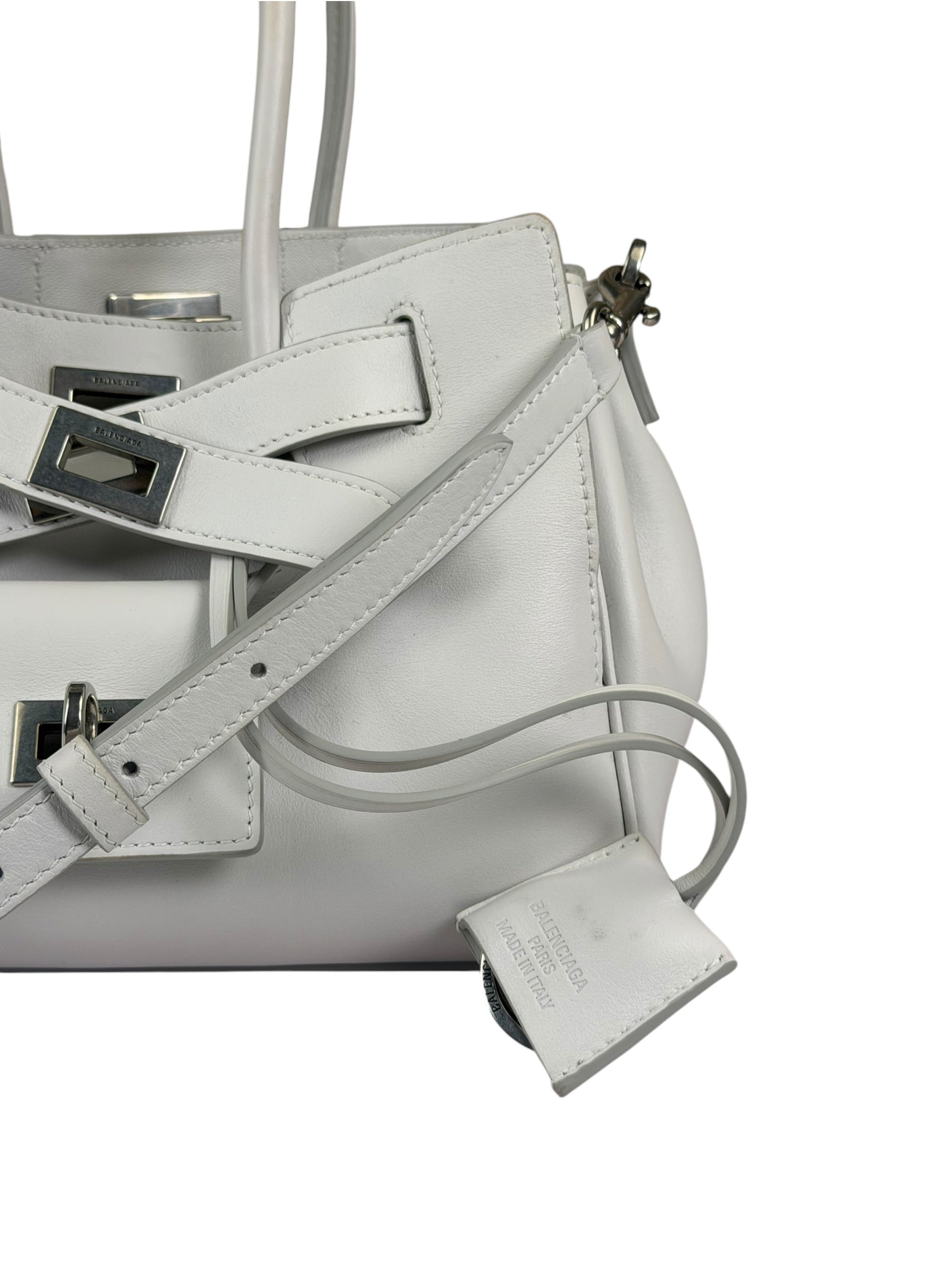 Balenciaga White Leather Bel Air Carry All Handbag
