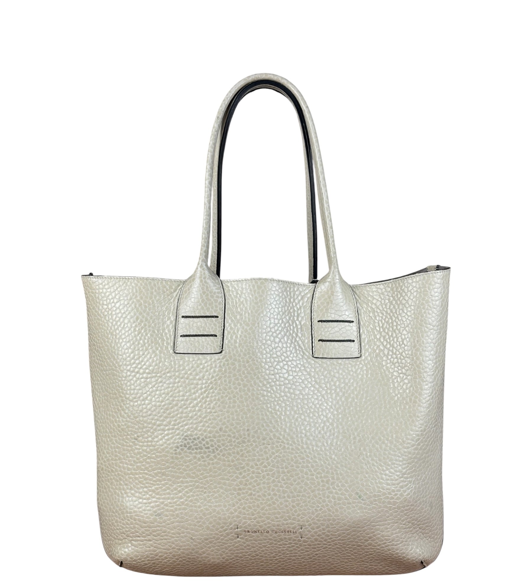 Brunello Cucinelli Ivory Grained Leather Tote Bag