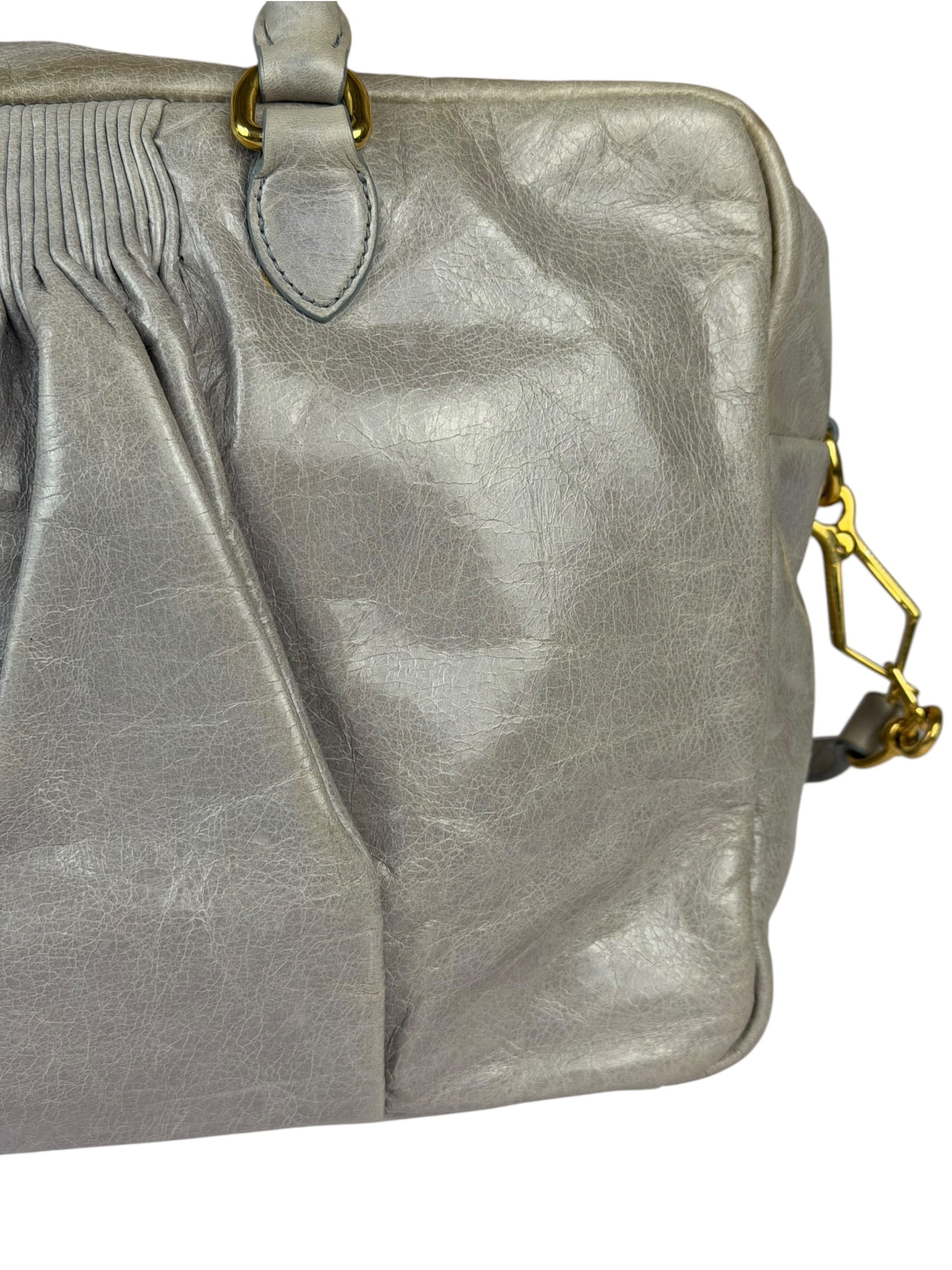 Miu Miu Vintage Pale Grey Vitello Leather Two-Way Bag