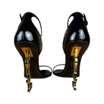 Saint Laurent Glossy Black Gold Logo Heels