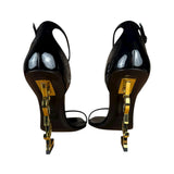 Saint Laurent Glossy Black Gold Logo Heels