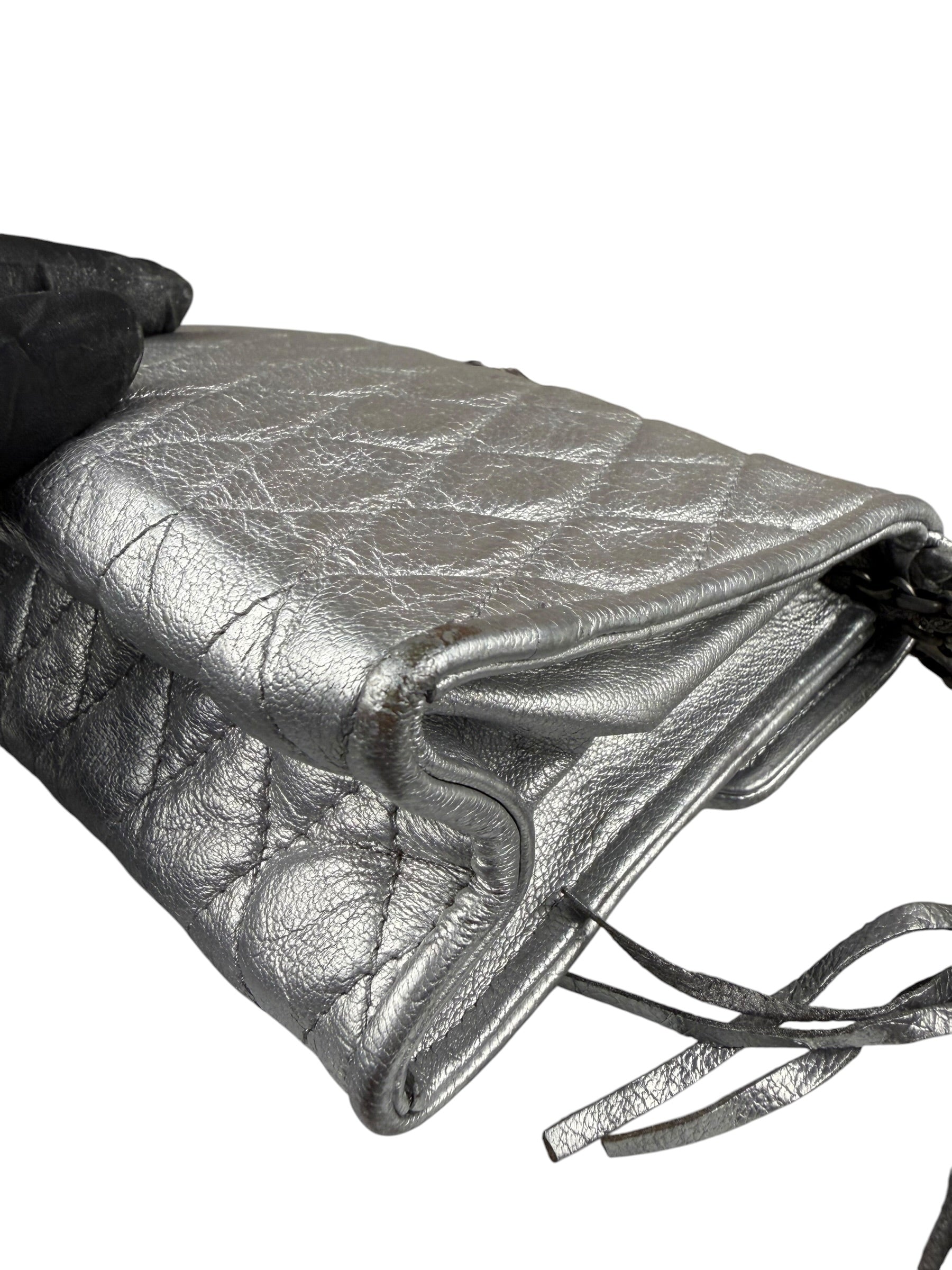 Chanel Vintage Metallic Silver Quilted Tassel Flap Bag 1997