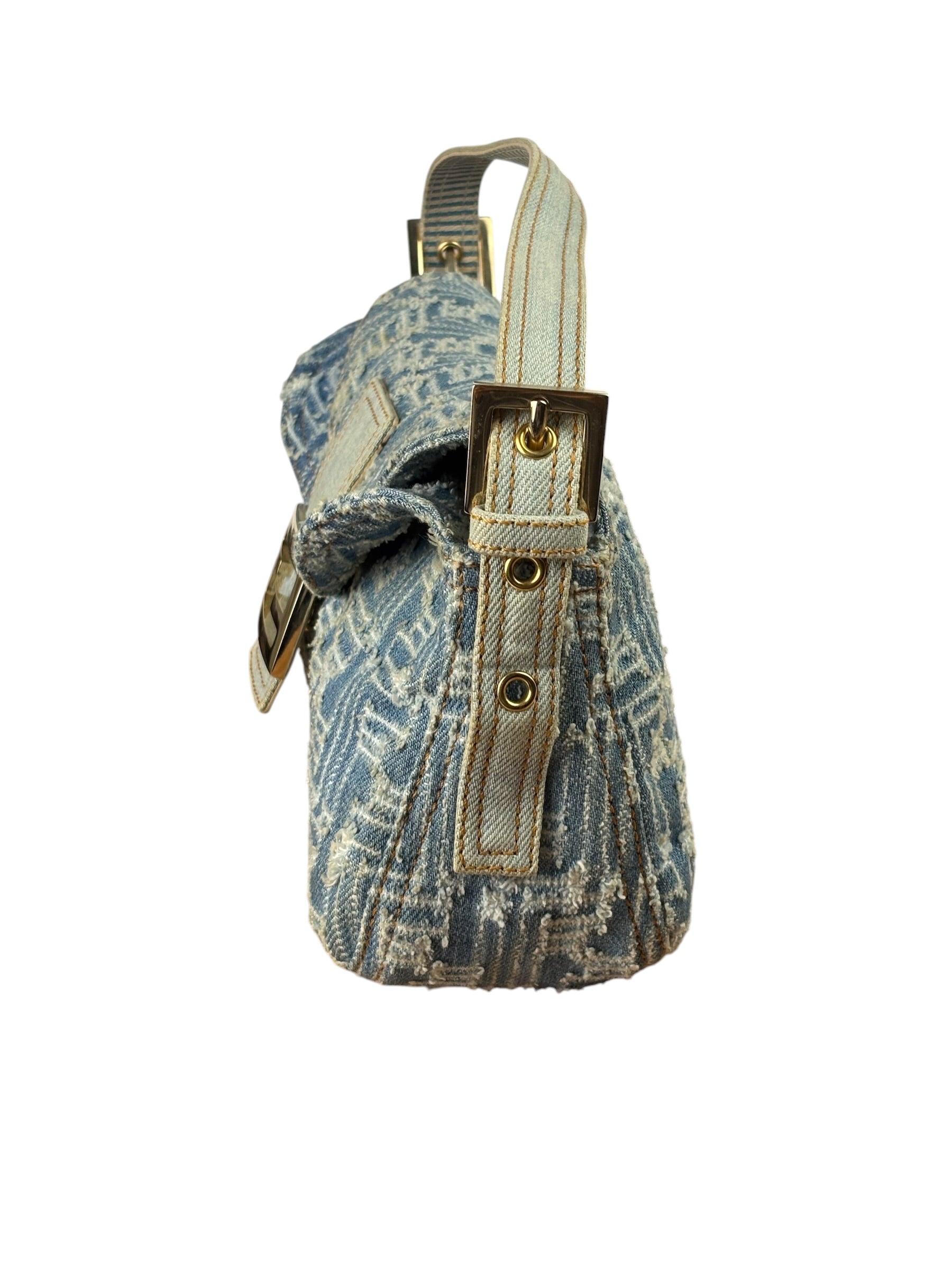 Fendi Blue Denim Zucca  Baguette