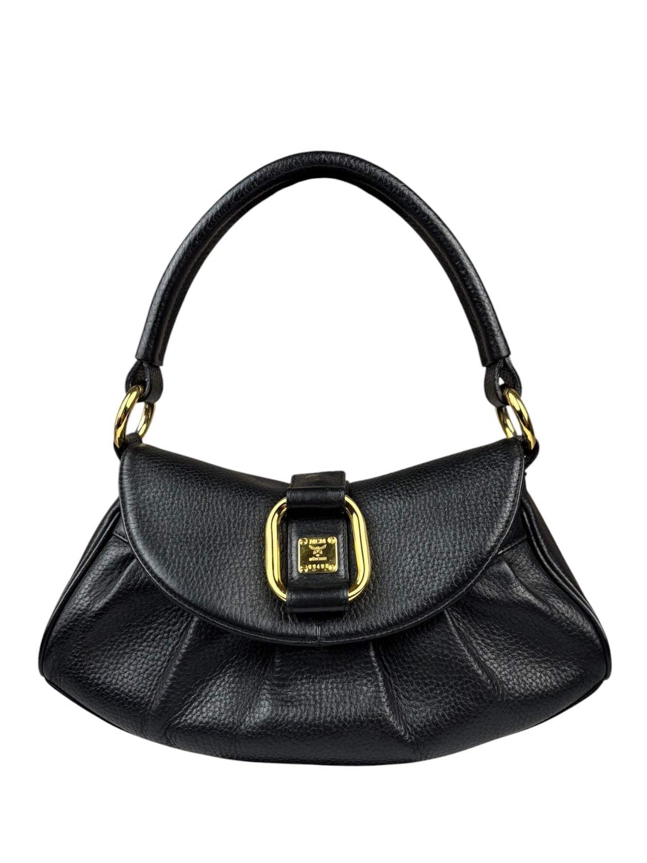 MCM Black Pebbled Leather Baugette