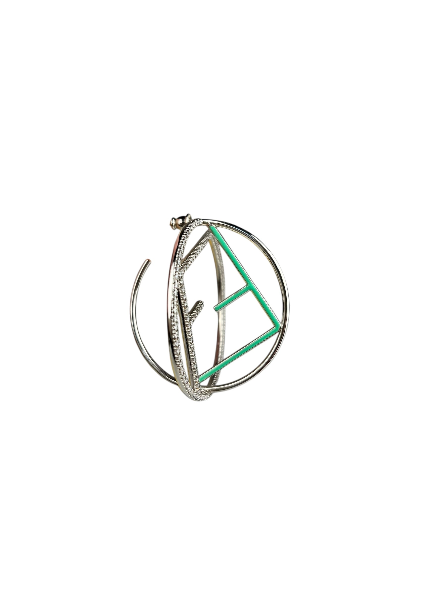 Fendi FF Silver/Teal Logo Hoop Earrings