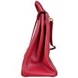 Hermes Kelly 32 Courchevel Rouge Vif Gold Handbag 1997