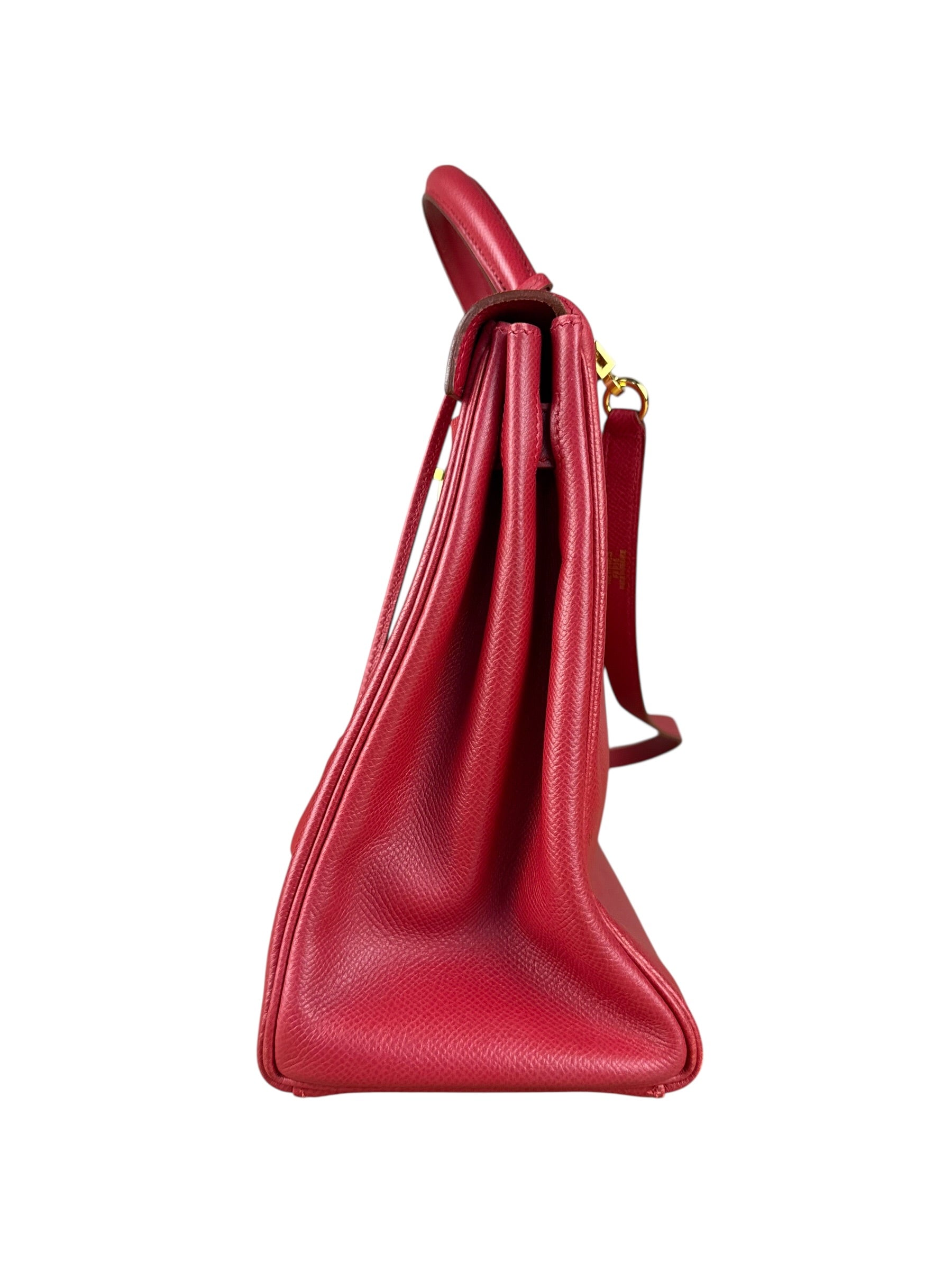 Hermes Kelly 32 Courchevel Rouge Vif Gold Handbag 1997