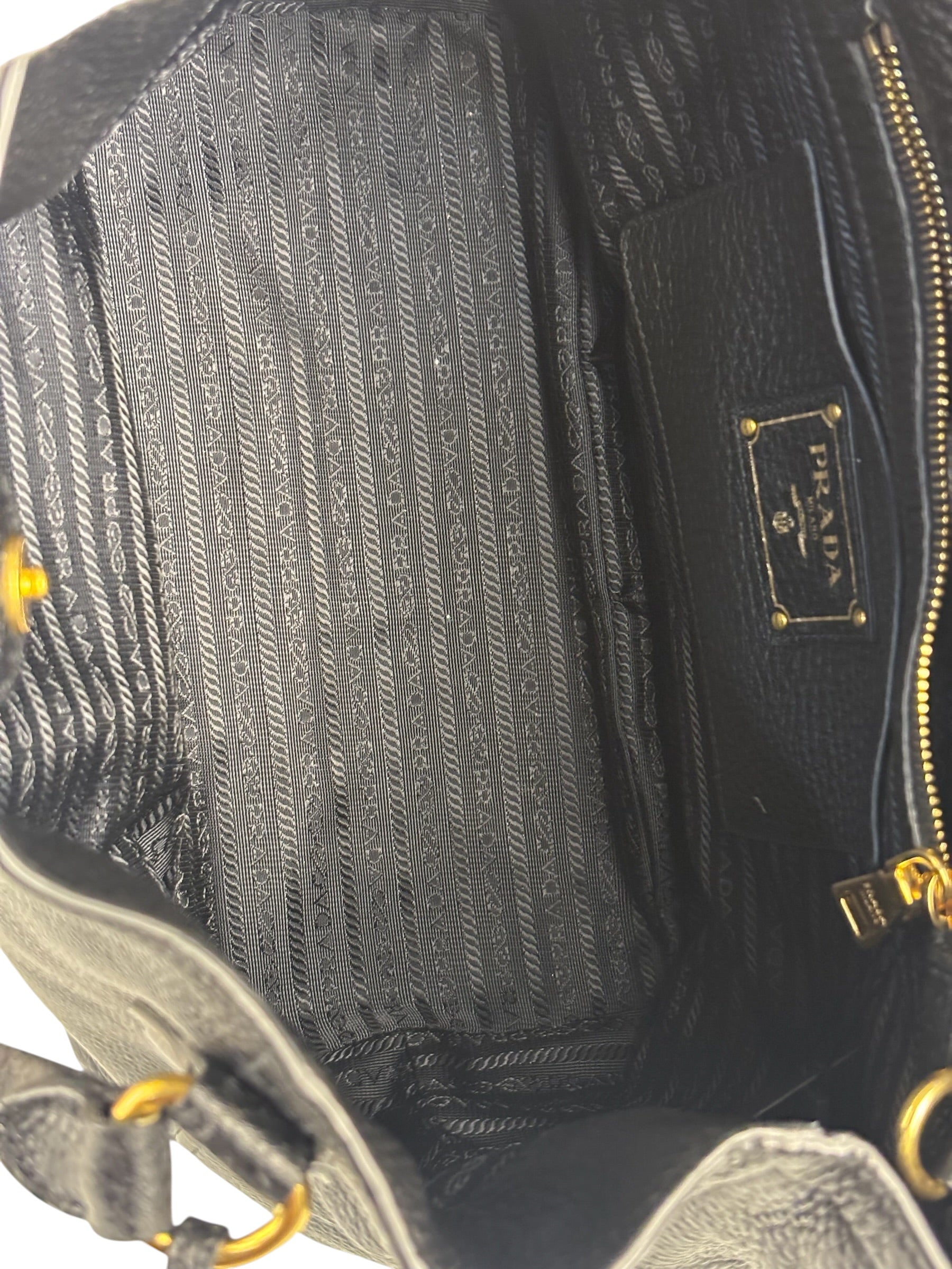 Prada Black Leather Vitello Daino 2Way Handbag