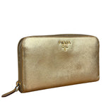 Prada Metallic Gold Saffiano Leather Zip-Around Wallet