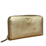 Prada Metallic Gold Saffiano Leather Zip-Around Wallet