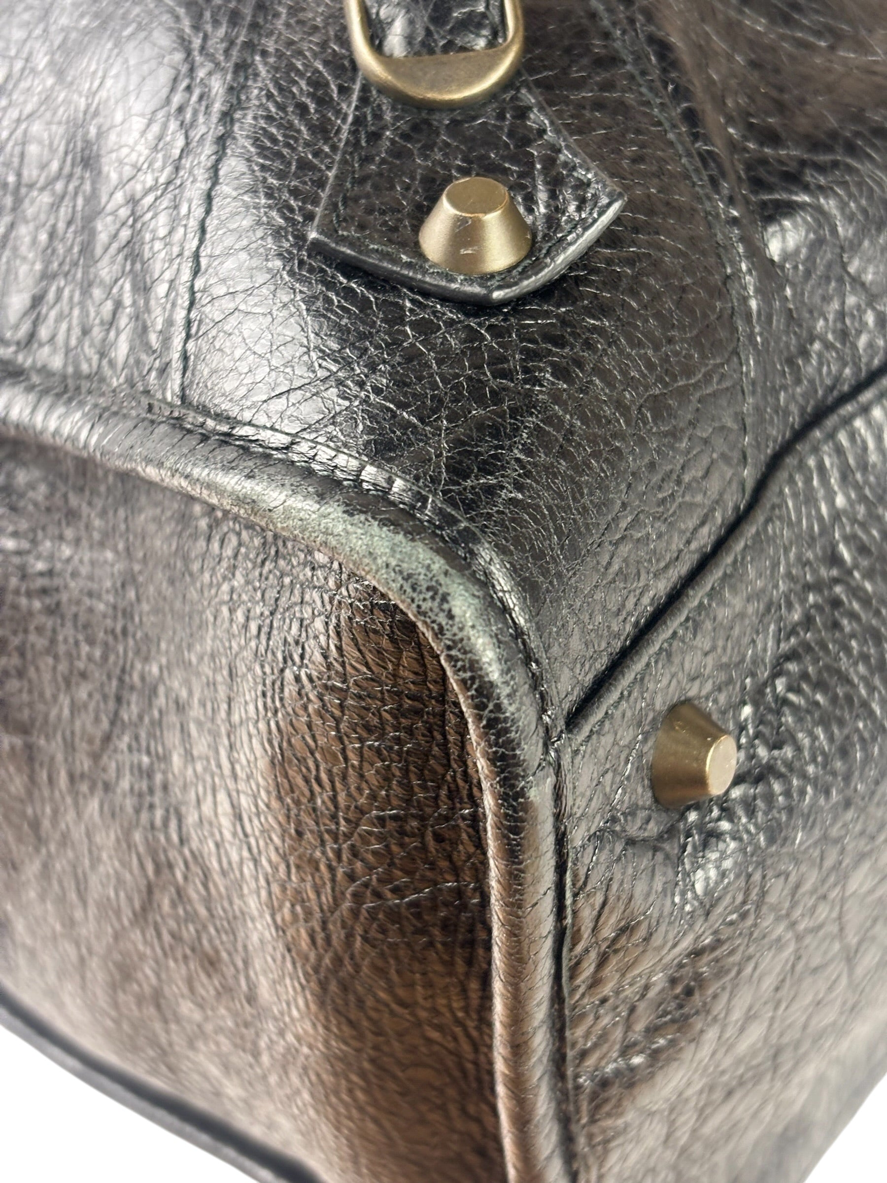 Balenciaga Black Lambskin Moto Work Two-Way Bag