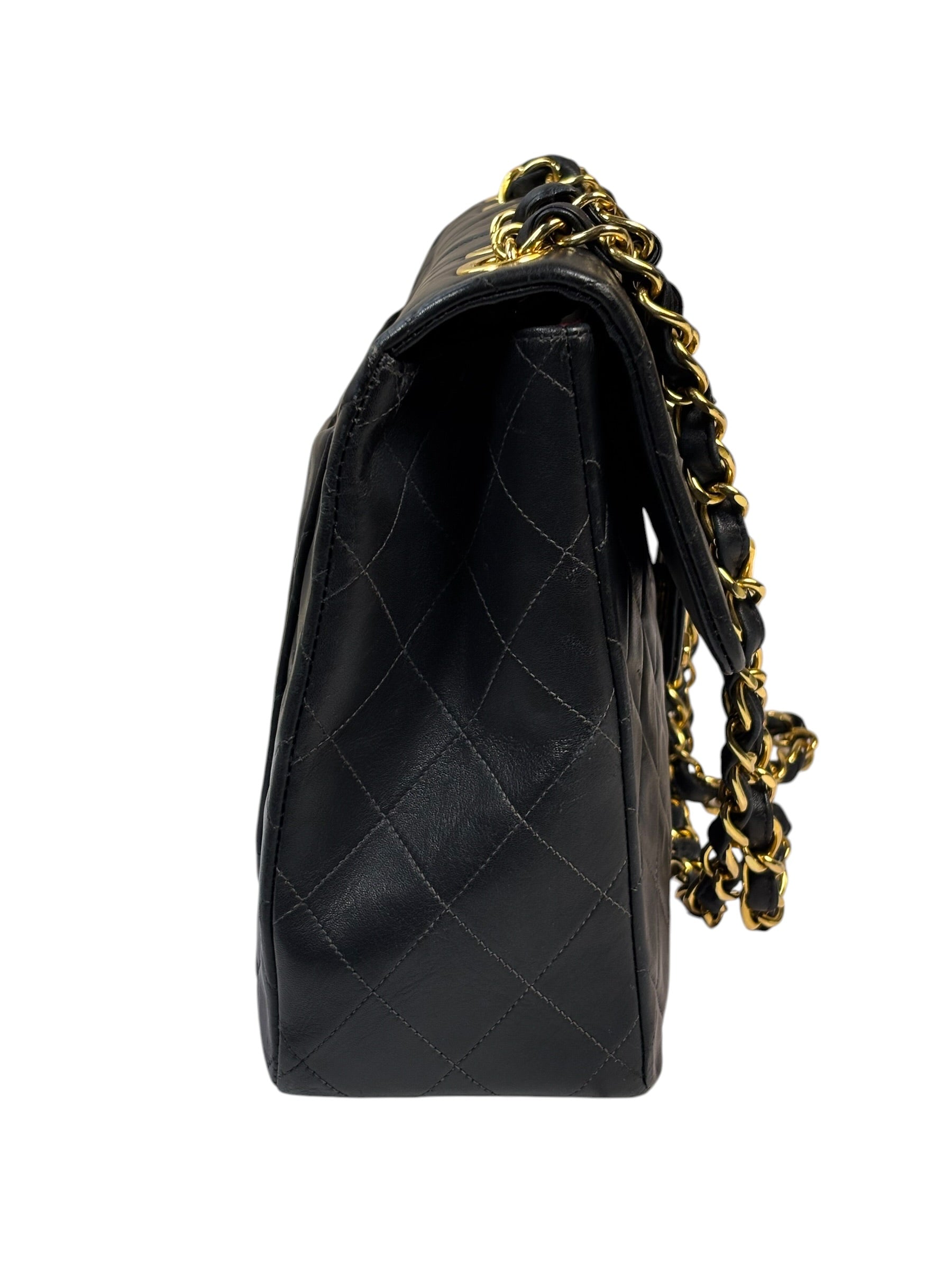 Chanel Vintage Black Quilted Leather Jumbo Flap Bag 1994