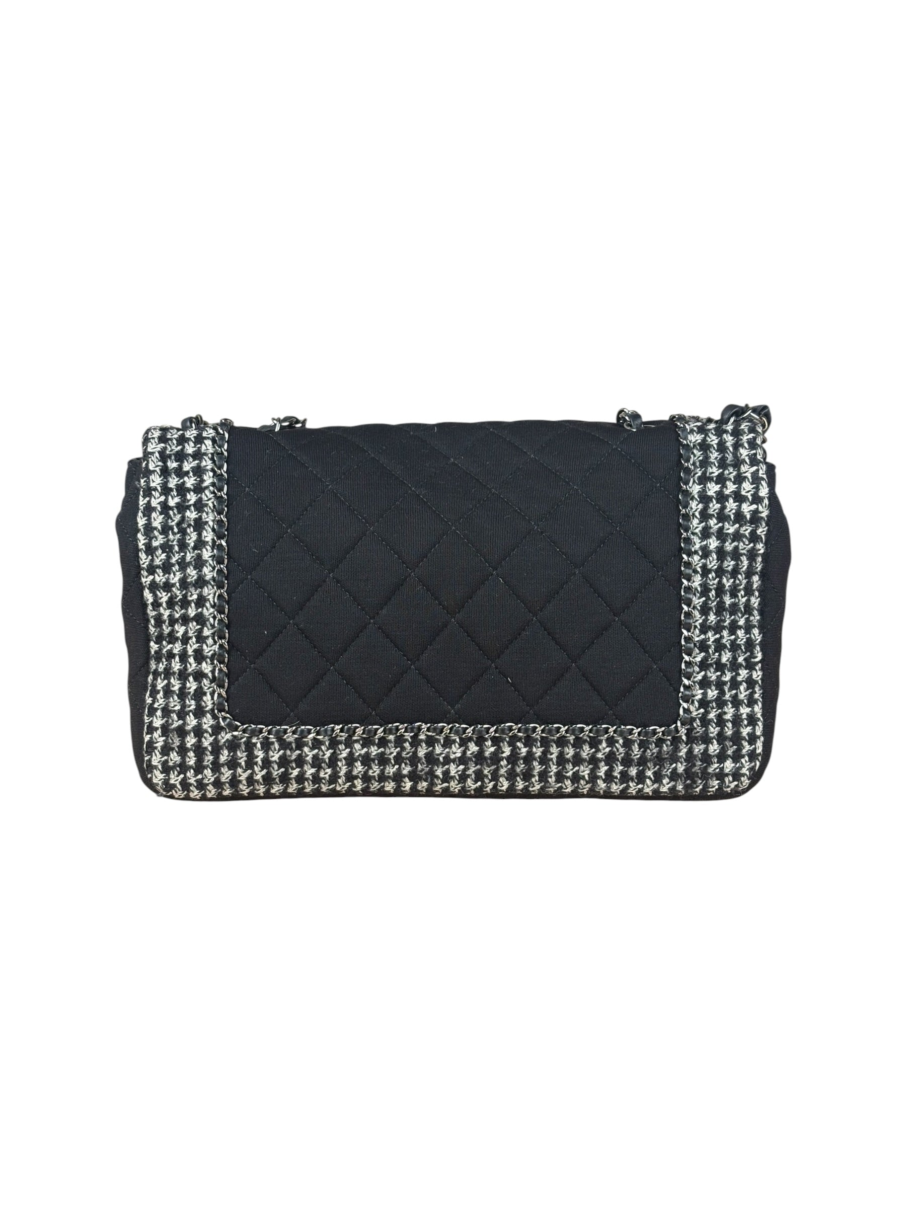 Chanel Black CC Quilted Jersey and Tweed Chain Flap Bag 2014