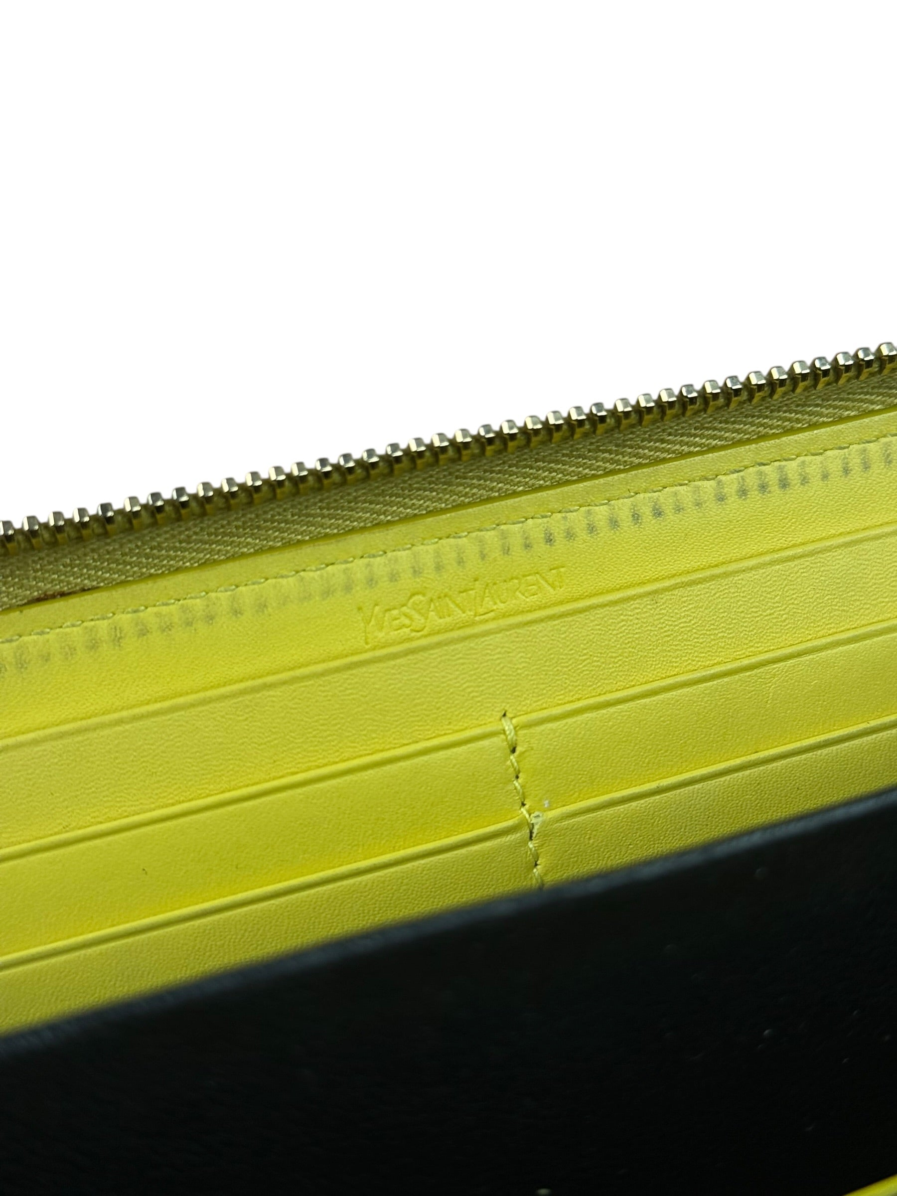 Yves Saint Laurent Yellow Patent Leather Zip-Around Long Wallet