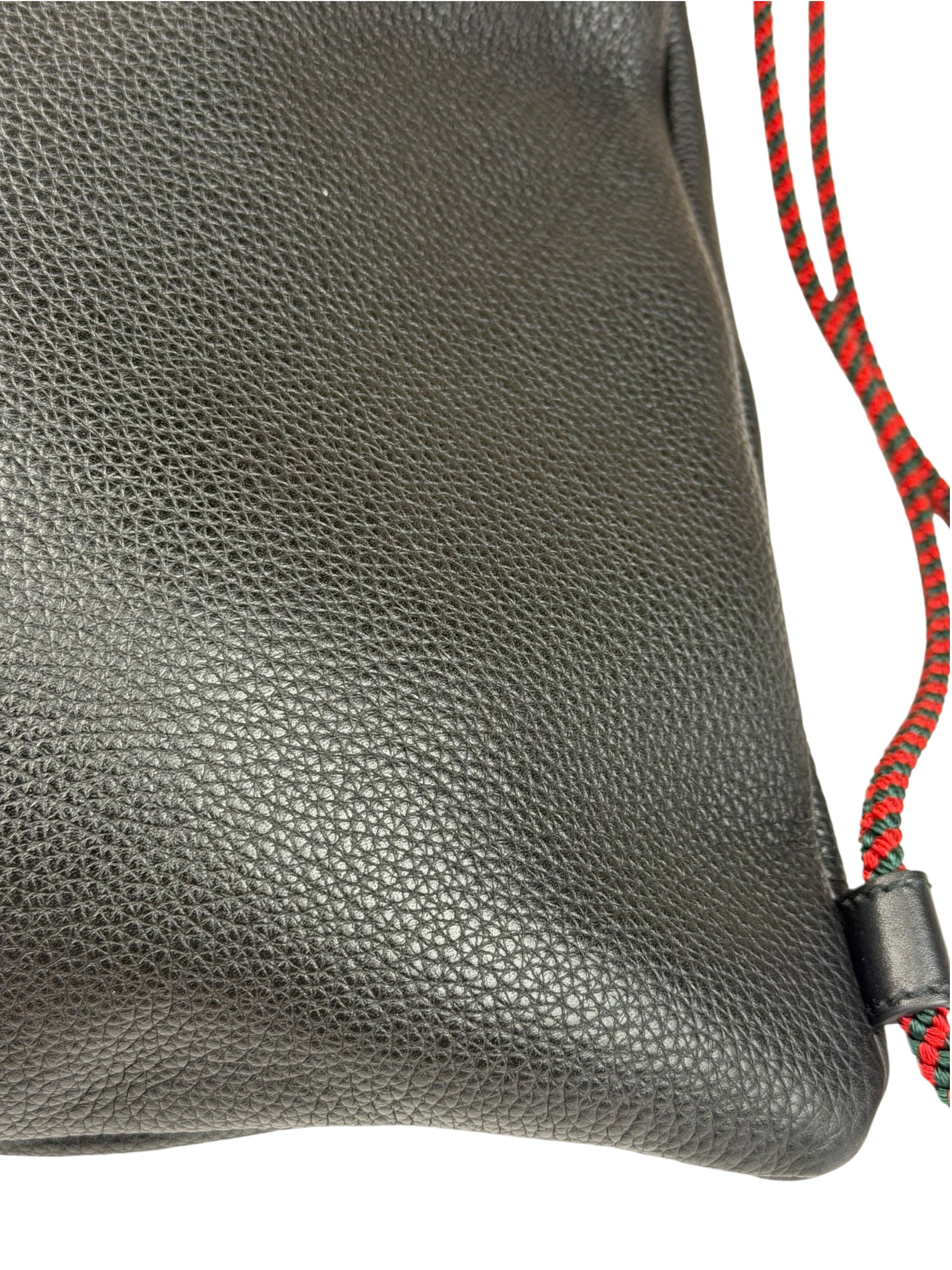 Gucci Black Leather Drawstring Backpack