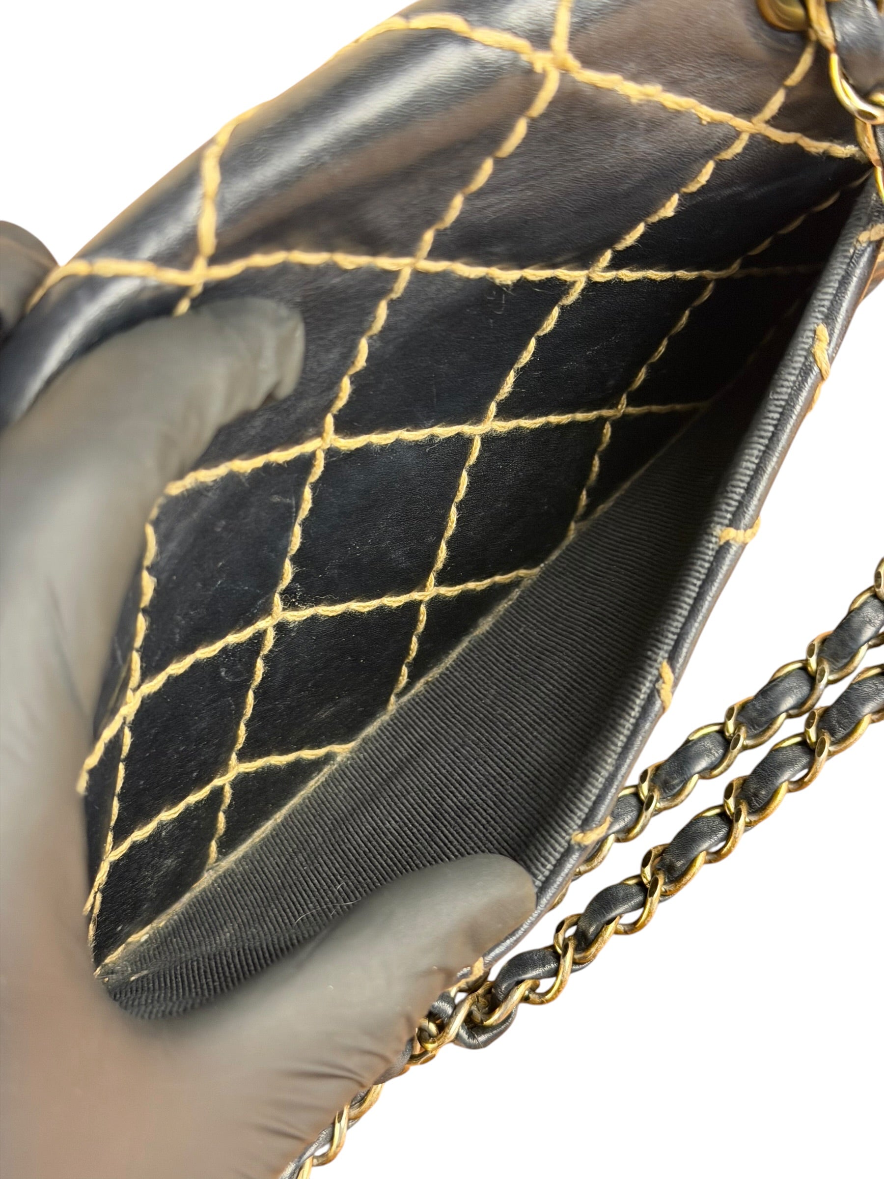 Chanel Vintage Navy Blue Leather Wild Stitch Surpique Flap Bag 2001