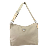 Prada Beige Cloth/Patent Leather Trim Shoulder Bag