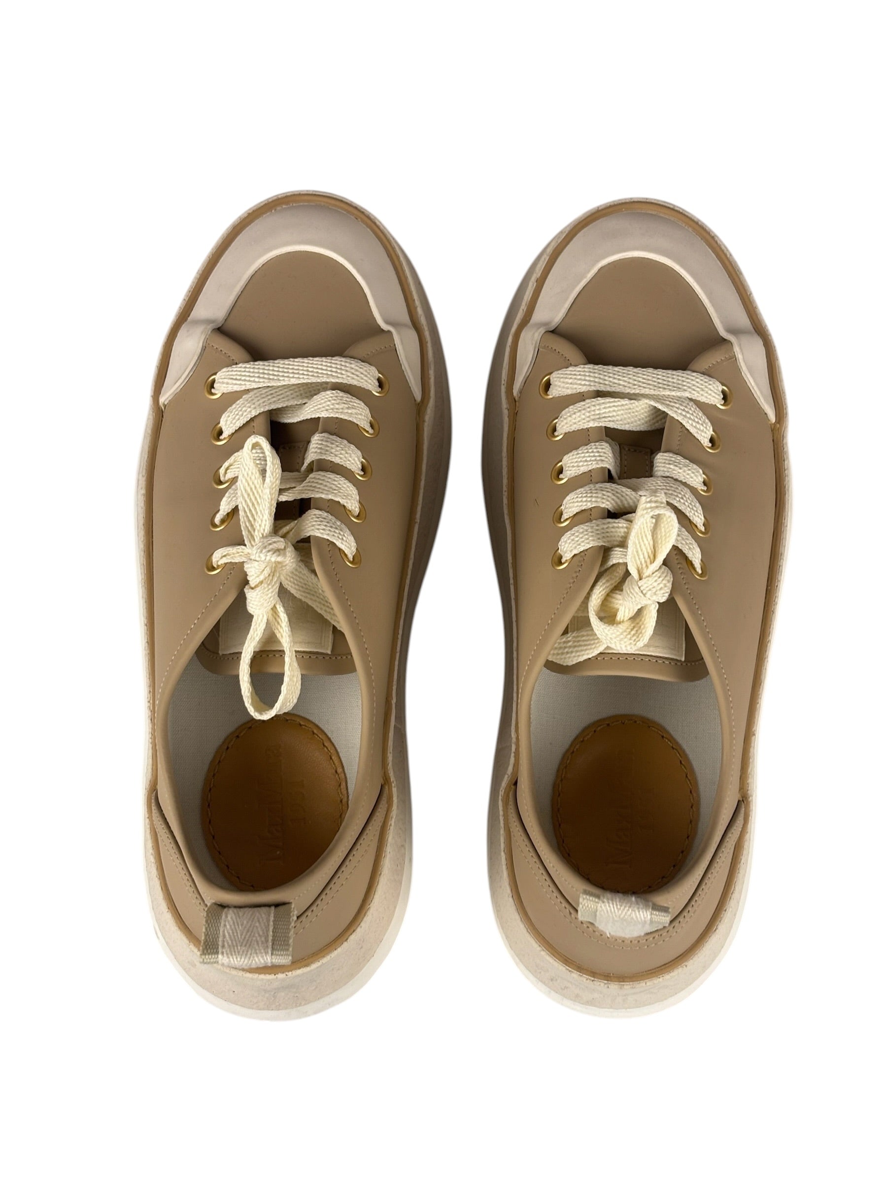 Max Mara Leather Platform Sneaker Beige