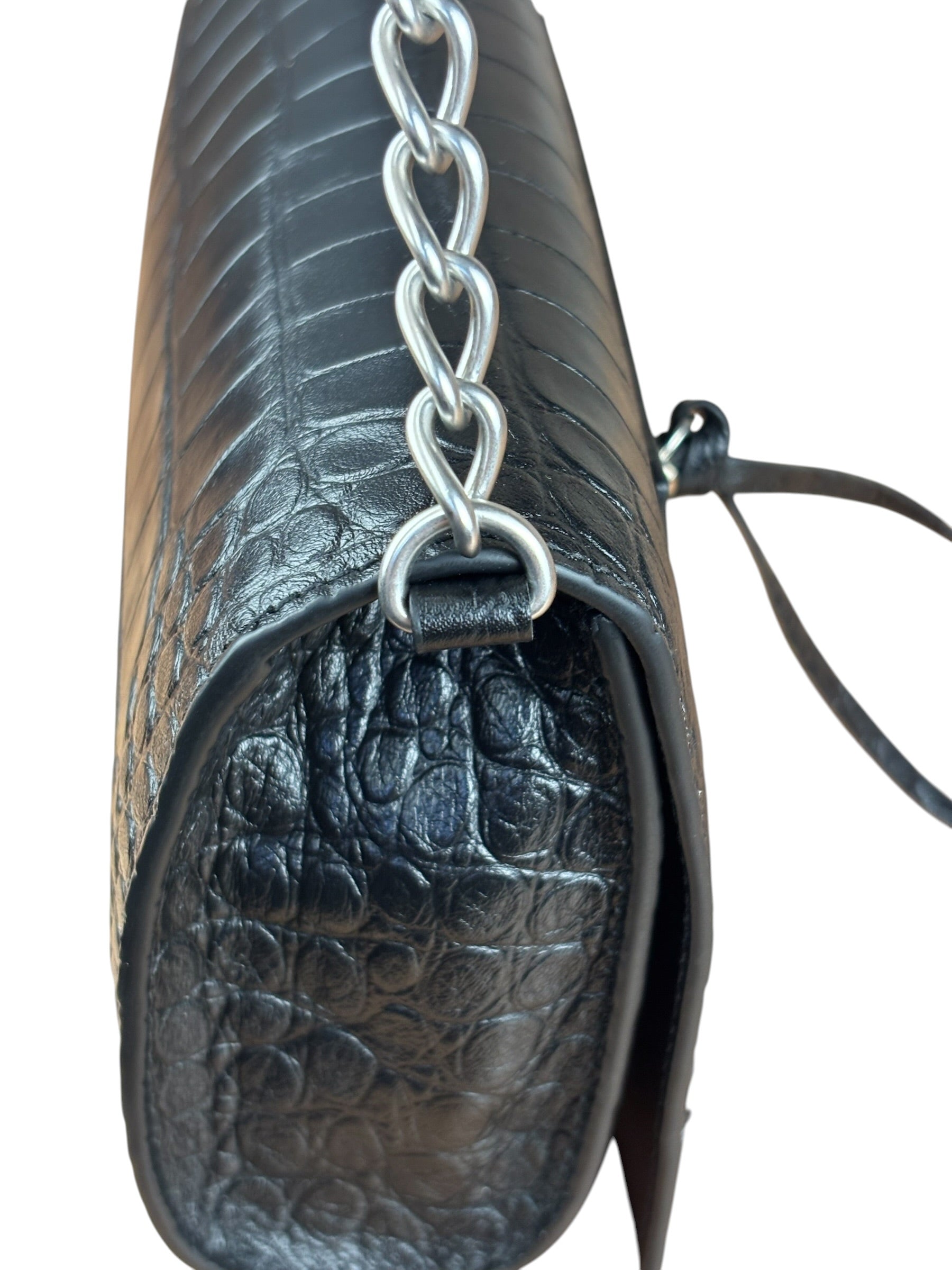 Balenciaga Black Croc Embossed Le City Clutch