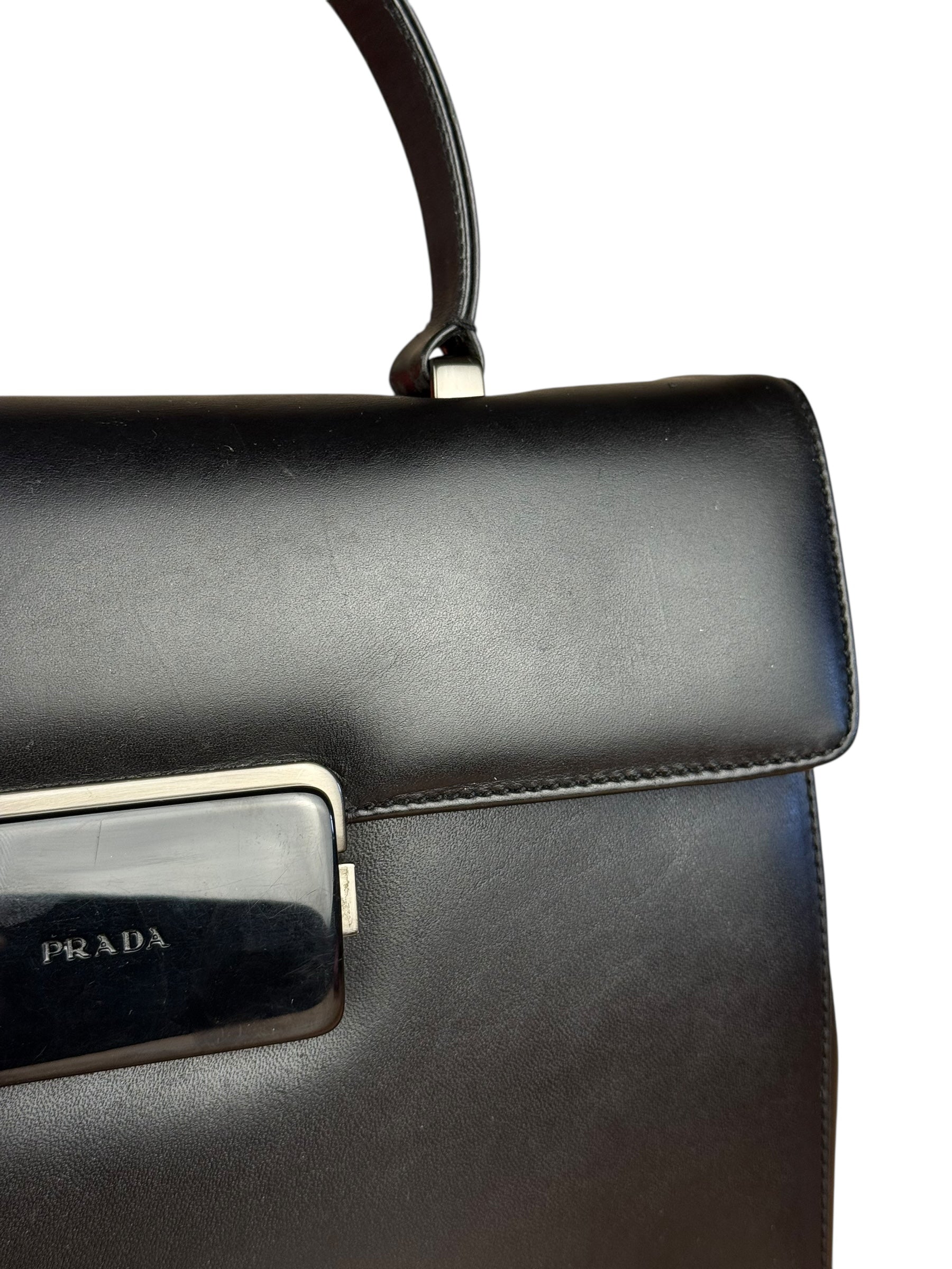 Prada Vintage Black Leather Top Handle Bag